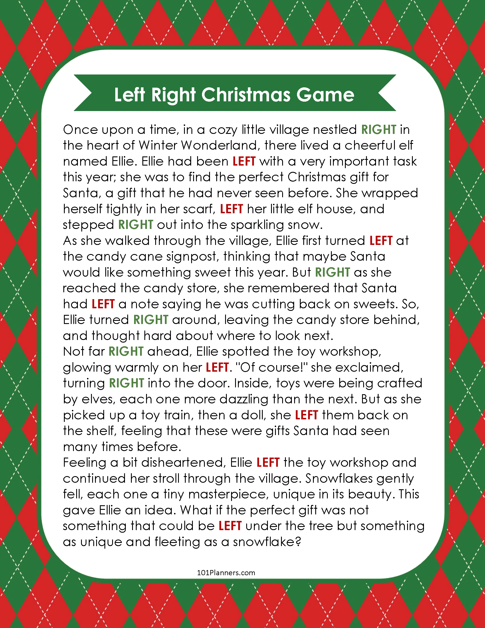 Free Left Right Christmas Game | Ai Personalized Story Creator within Short Left Right Christmas Game Printable