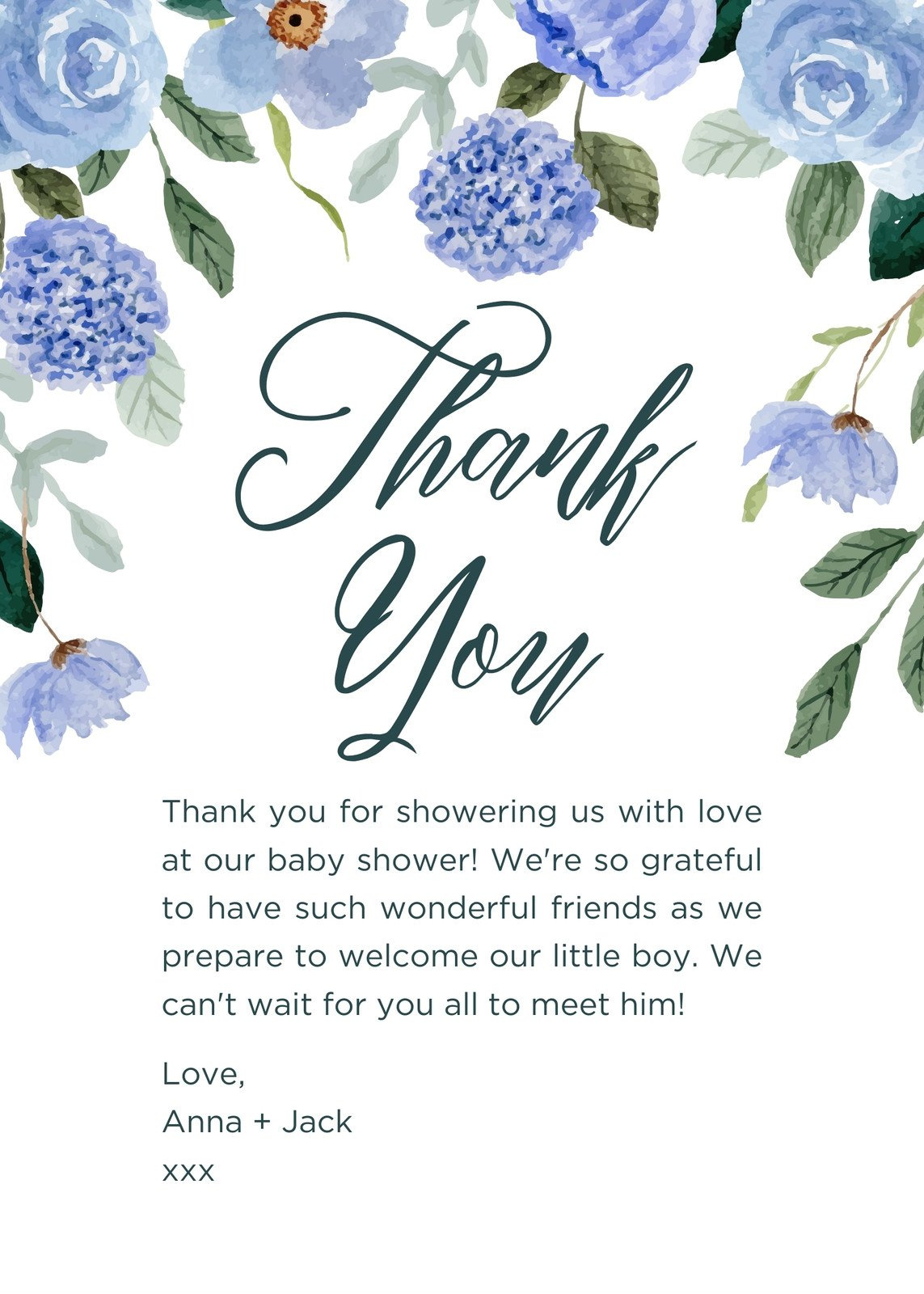 Free Printable Baby Shower Thank You Card Templates | Canva pertaining to Baby Boy Shower Thank You Cards Printable