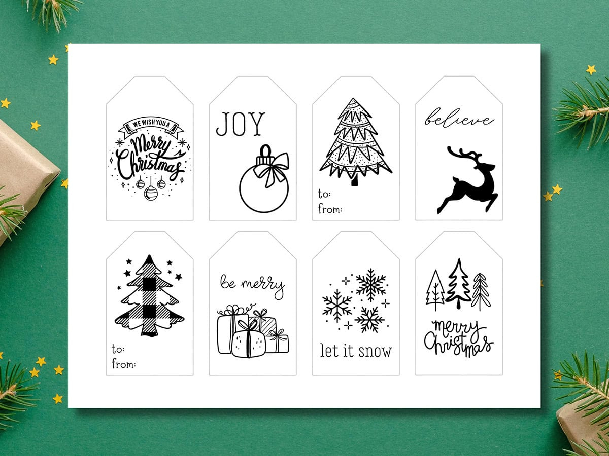 Free Printable Black And White Christmas Gift Tags - Aubree Originals throughout Simple Printable Christmas Tags Black and White
