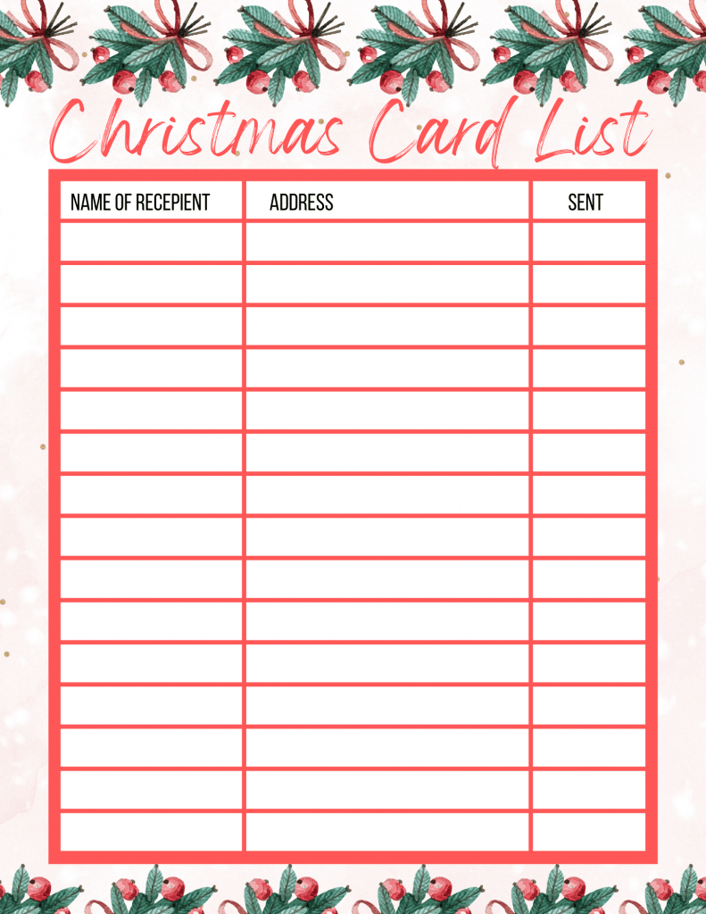 Free Printable Christmas Card List - My Printable Home pertaining to Free Printable Christmas Card Address List Template