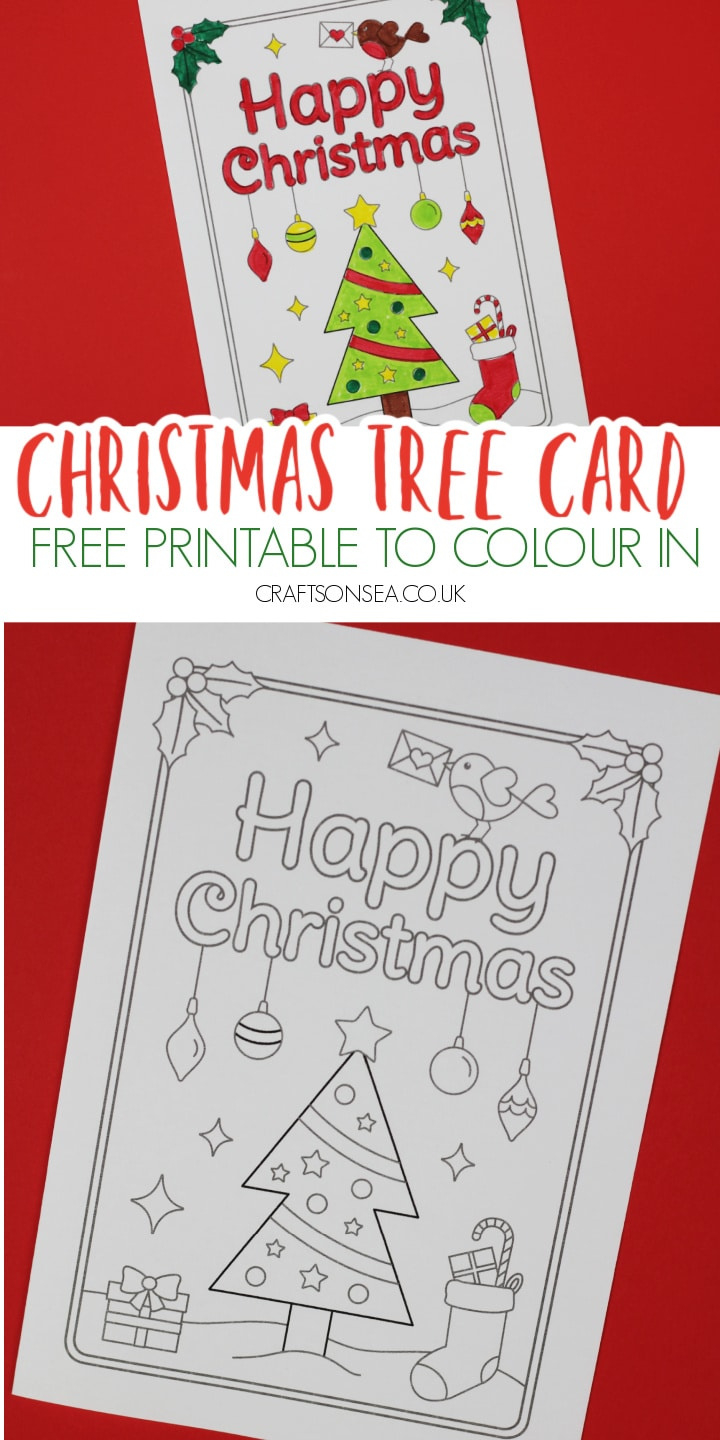 Free Printable Christmas Cards To Colour: Christmas Tree - Crafts pertaining to Printable Christmas Card Stock Paper