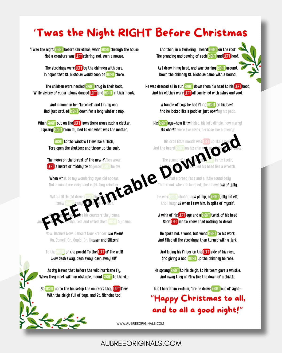 Free Printable Right Left Christmas Game Story - Aubree Originals pertaining to Twas The Night Before Christmas Left Right Game Free Printable