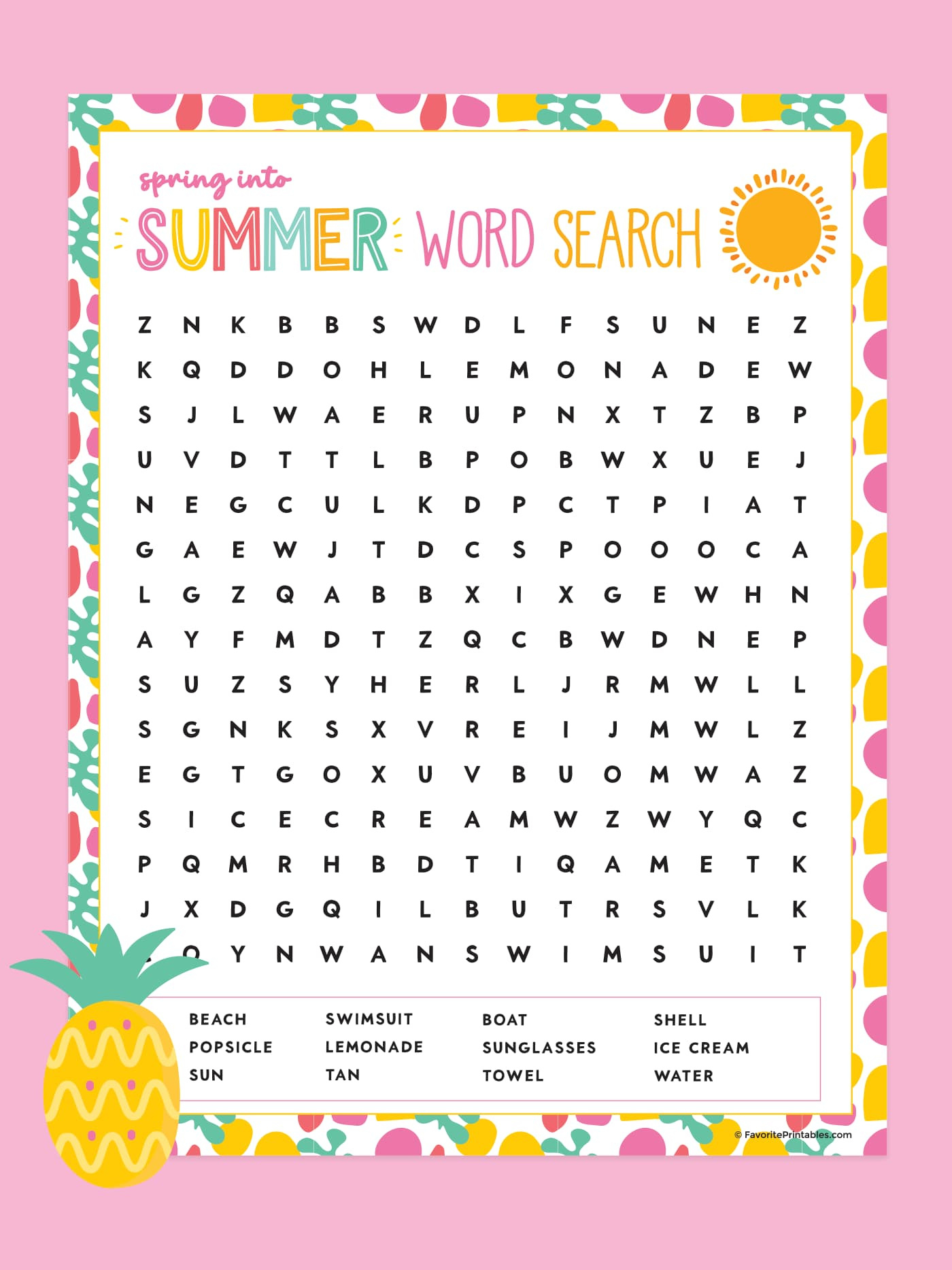 Free Printable Summer Word Search - Favorite Printables throughout Summer Holiday Word Search Printable Free