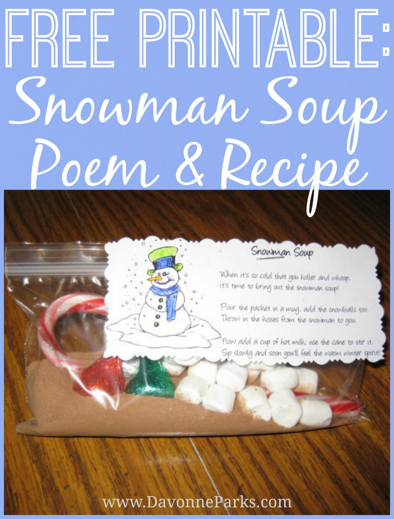Free Snowman Soup Poem Printable – Davonne Parks pertaining to Snowman Soup Recipe and Poem Printable
