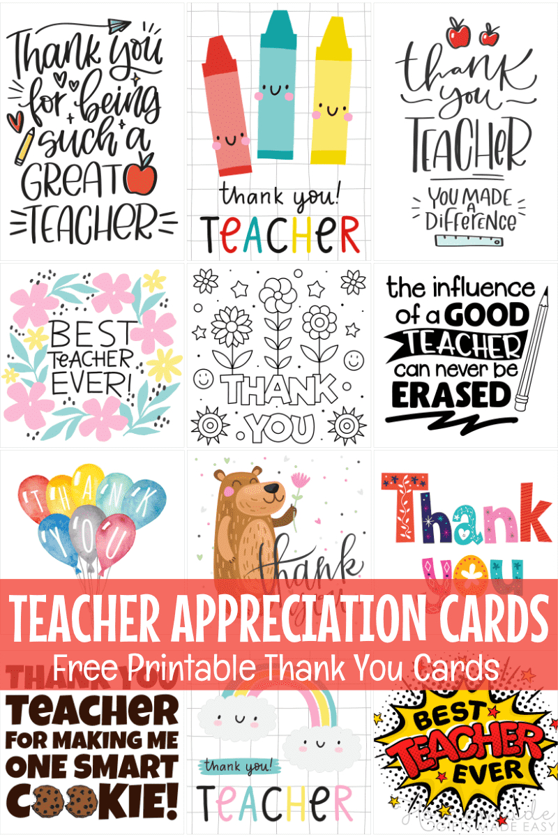 Free Teacher Appreciation Cards &amp;amp; Thank You Cards For Teachers 2025 with regard to Homemade Thank You Cards Printable