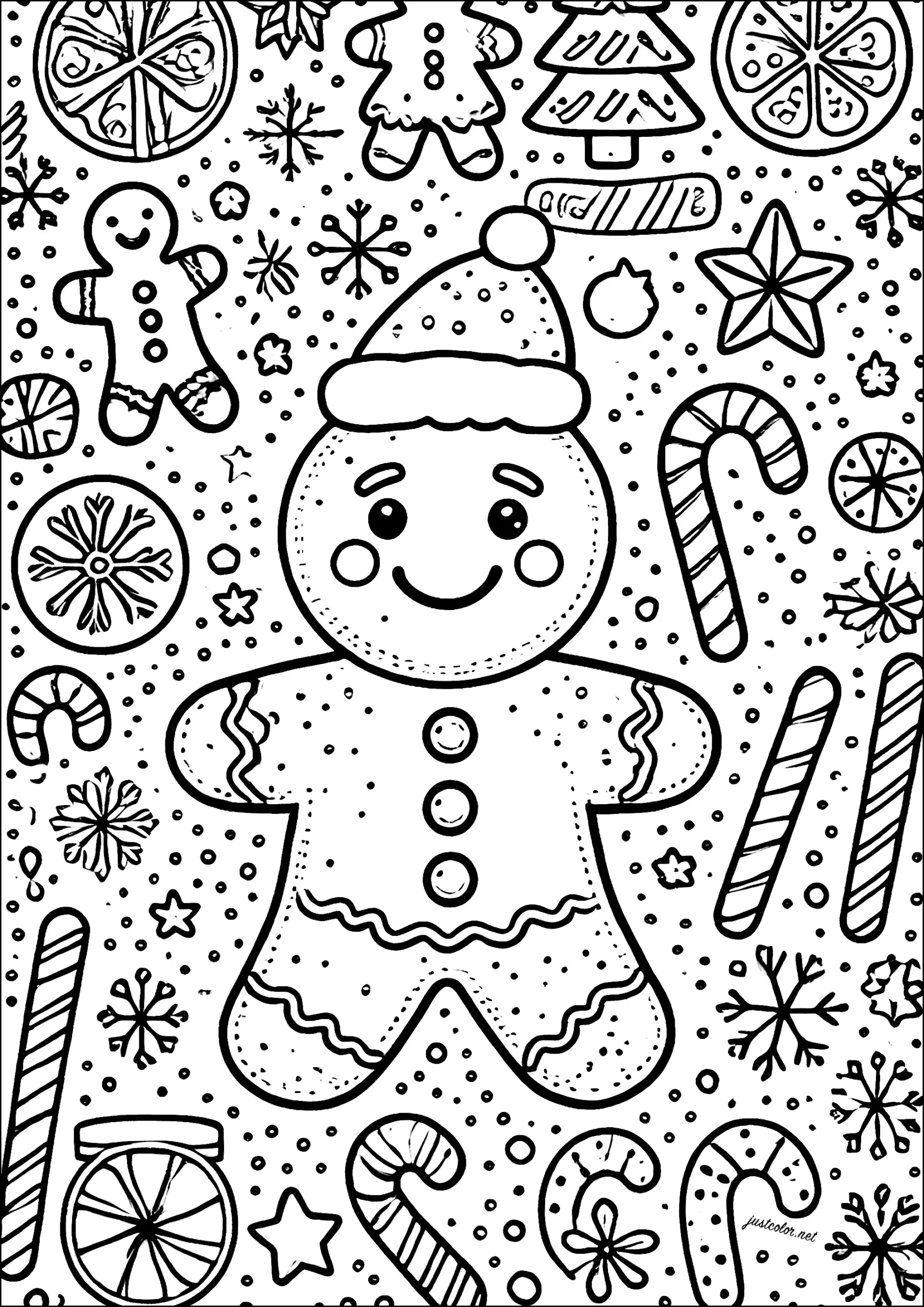 Gingerbread Man With Santa Hat - Christmas Coloring Pages For Kids for Christmas Colouring Printable