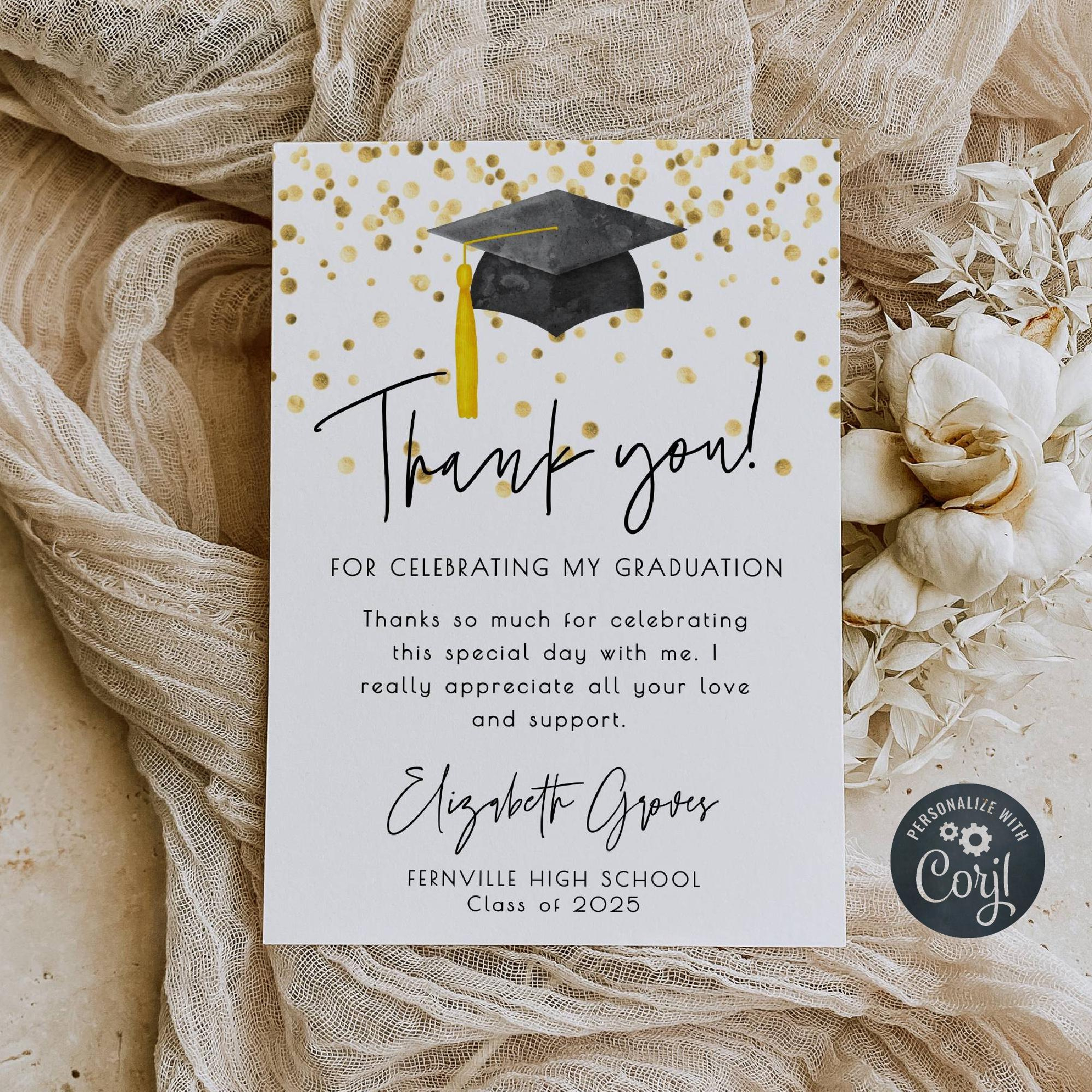 Graduation Thank You Card Template, Printable Graduate Confetti for Thank You Graduation Cards Printable