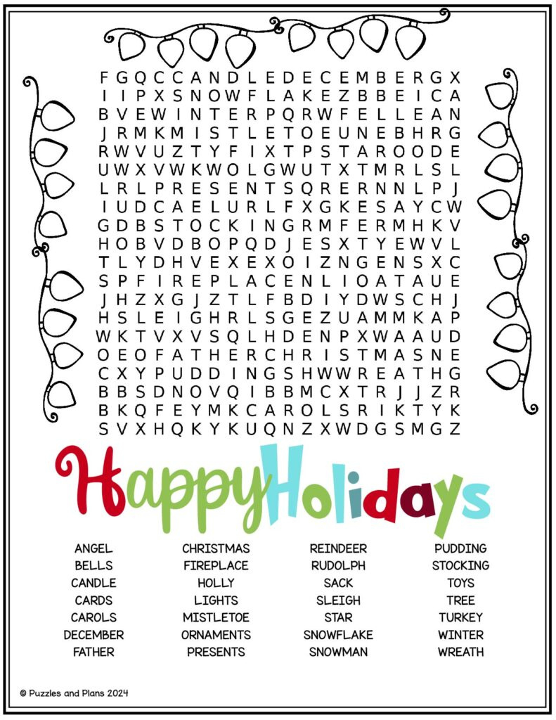 Happy Holiday Hard Word Search - Puzzlesandplans for Hard Holiday Word Search Printable