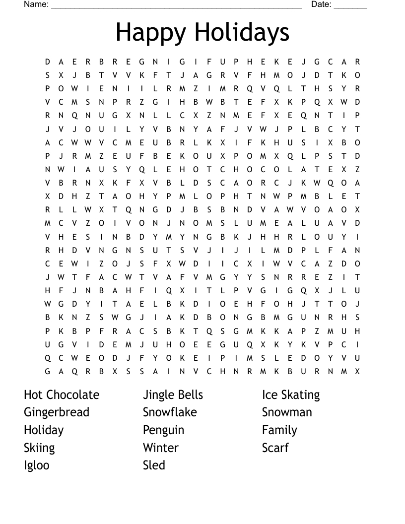Happy Holidays Word Search - Wordmint intended for Holiday Word Search For Adults