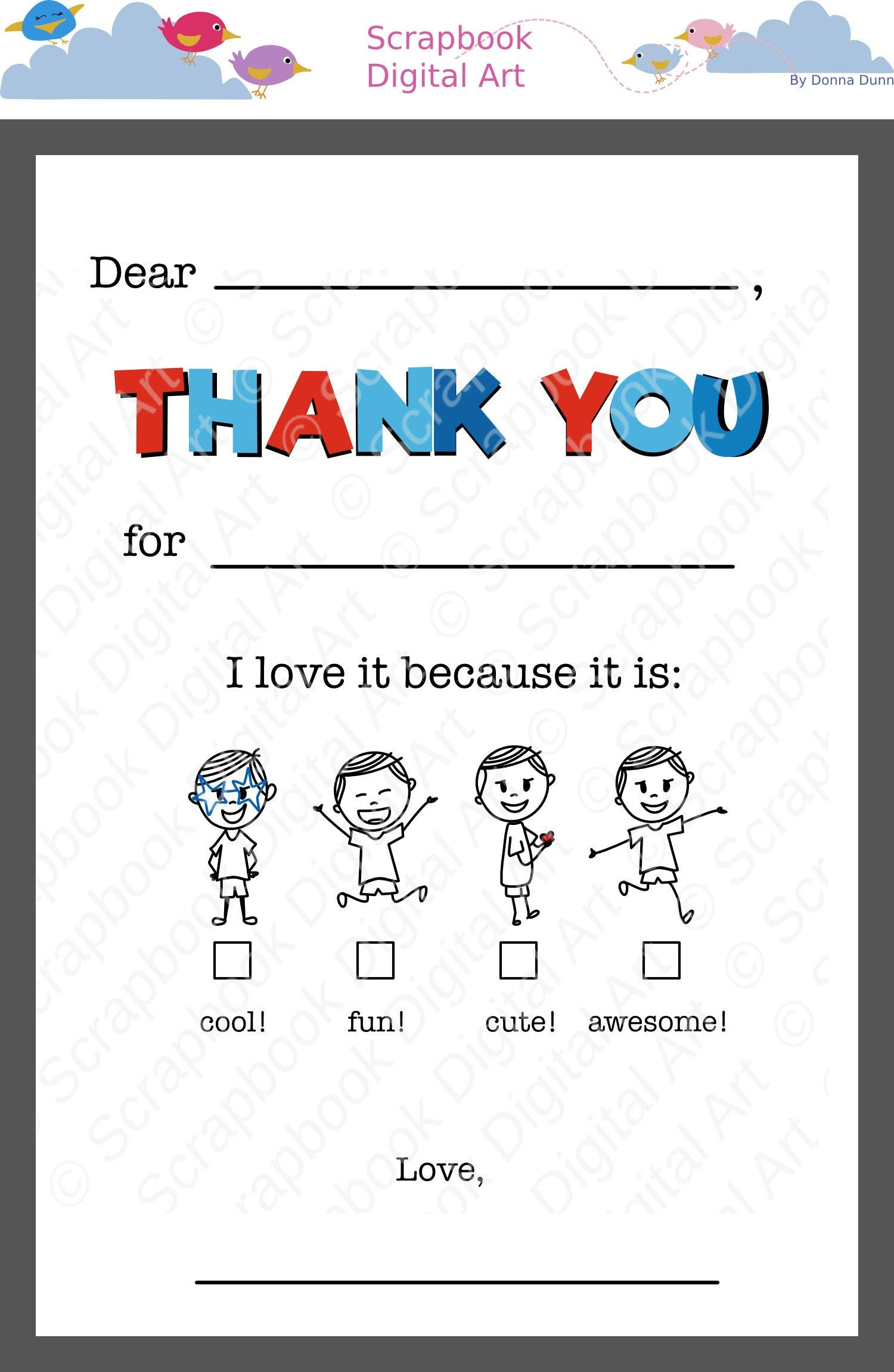 Kids Fill In The Blank, Thank You Cards. Printable Thank You Flat inside Blank Thank You Cards Printable For Kids