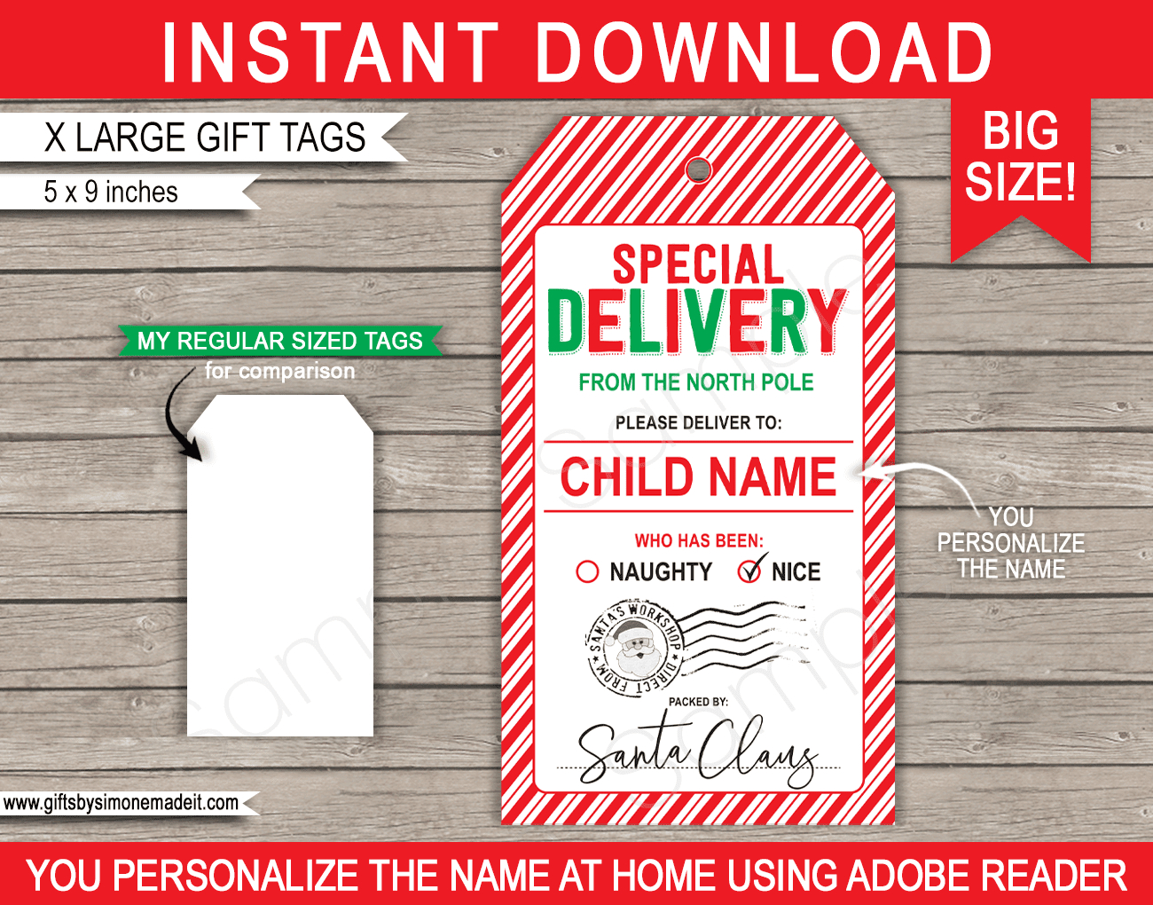Large Santa Christmas Gift Tags - Red &amp;amp; Green throughout Large Printable Christmas Gift Tags