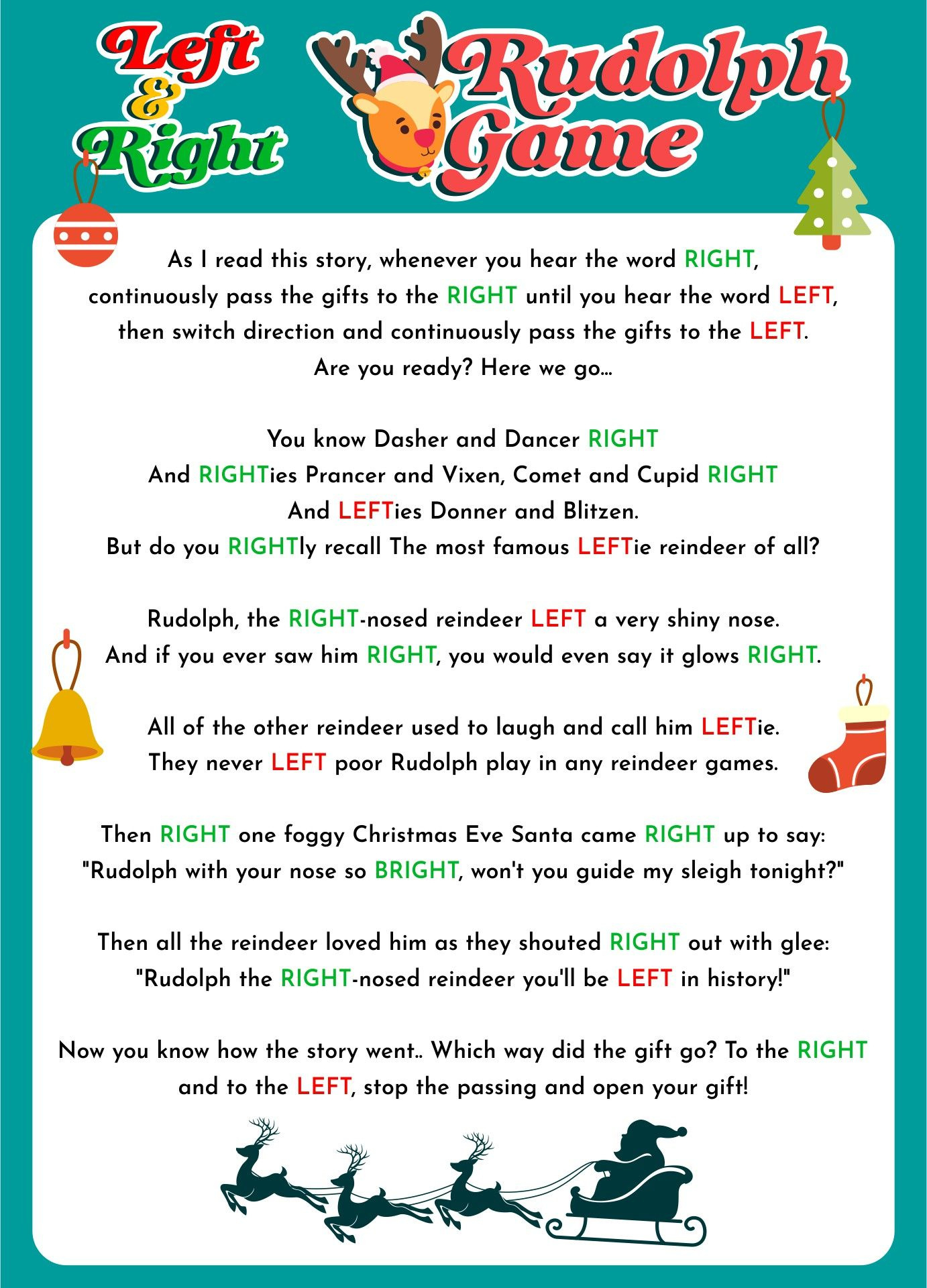 Left-Right Rudolph Game - 20 Free Pdf Printables | Printablee in Rudolph Left Right Christmas Game Printable