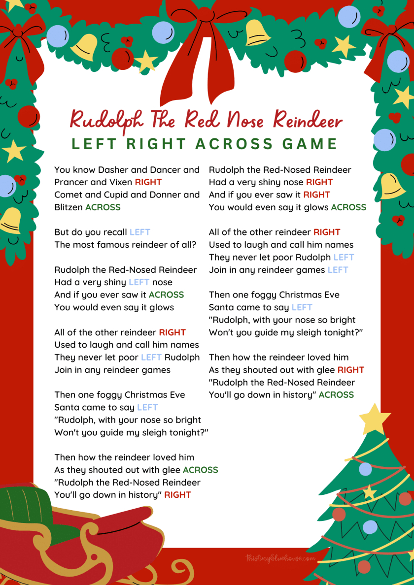 Left-Right Rudolph Game - 20 Free Pdf Printables | Printablee with regard to Rudolph Left Right Christmas Game Printable