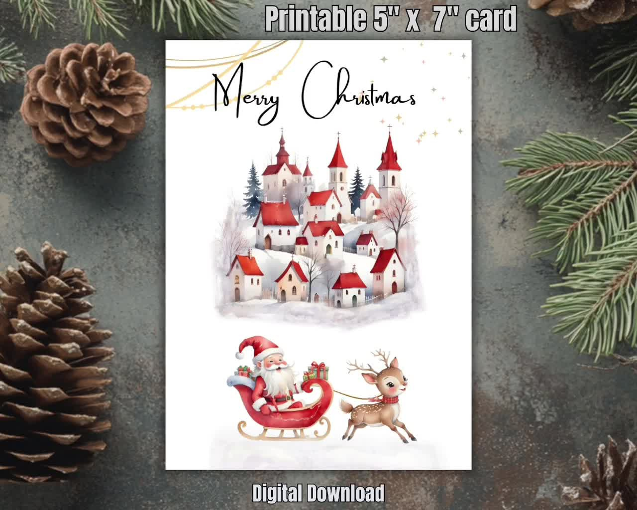 Merry Christmas Card: Printable 5X7 Pdf (Digital Download) throughout Christmas Card Paper Printable 5x7