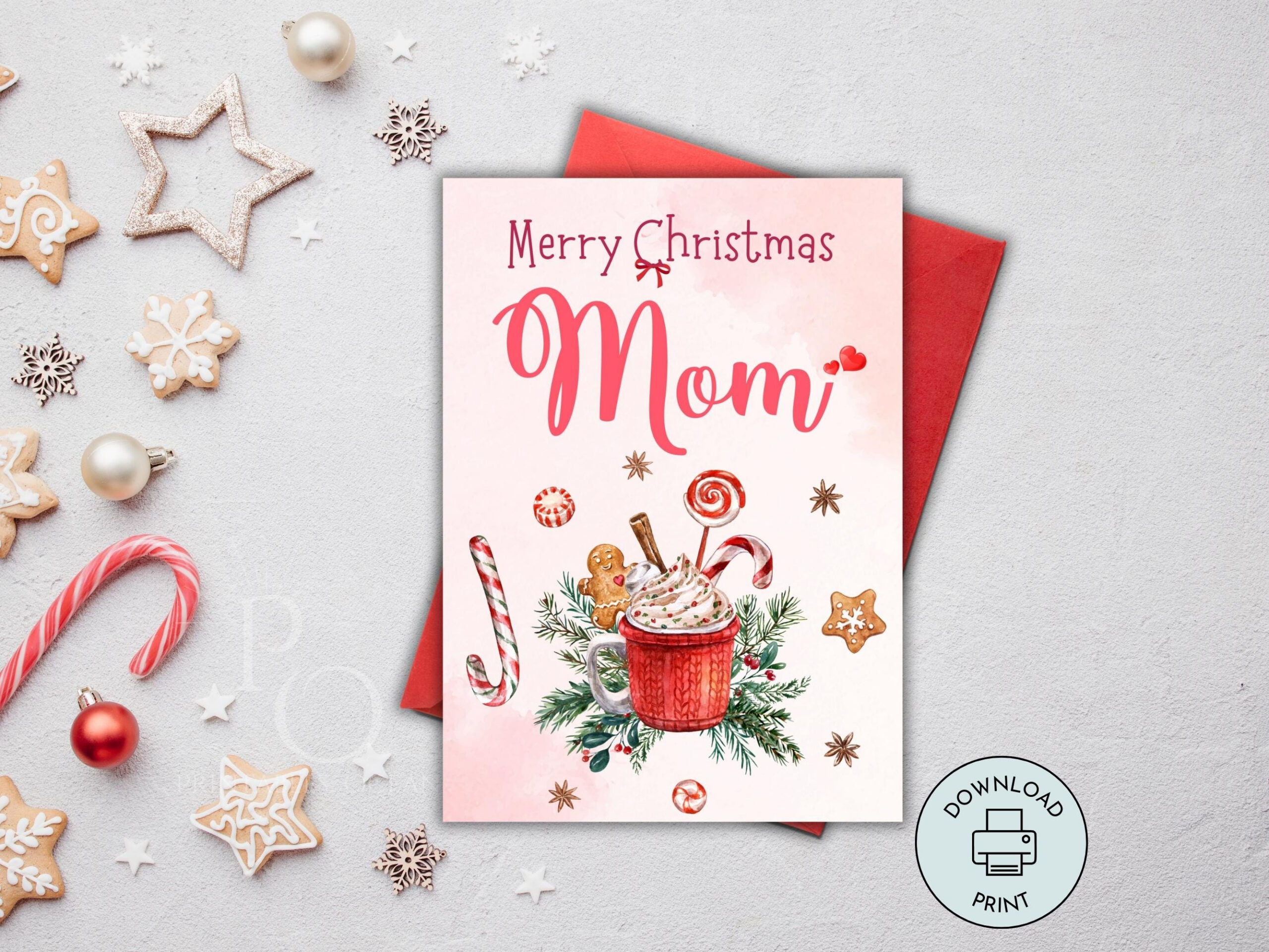 Merry Christmas Mom Card Printable Handmade Card For Mom To Print for Printable Christmas Card For Mom
