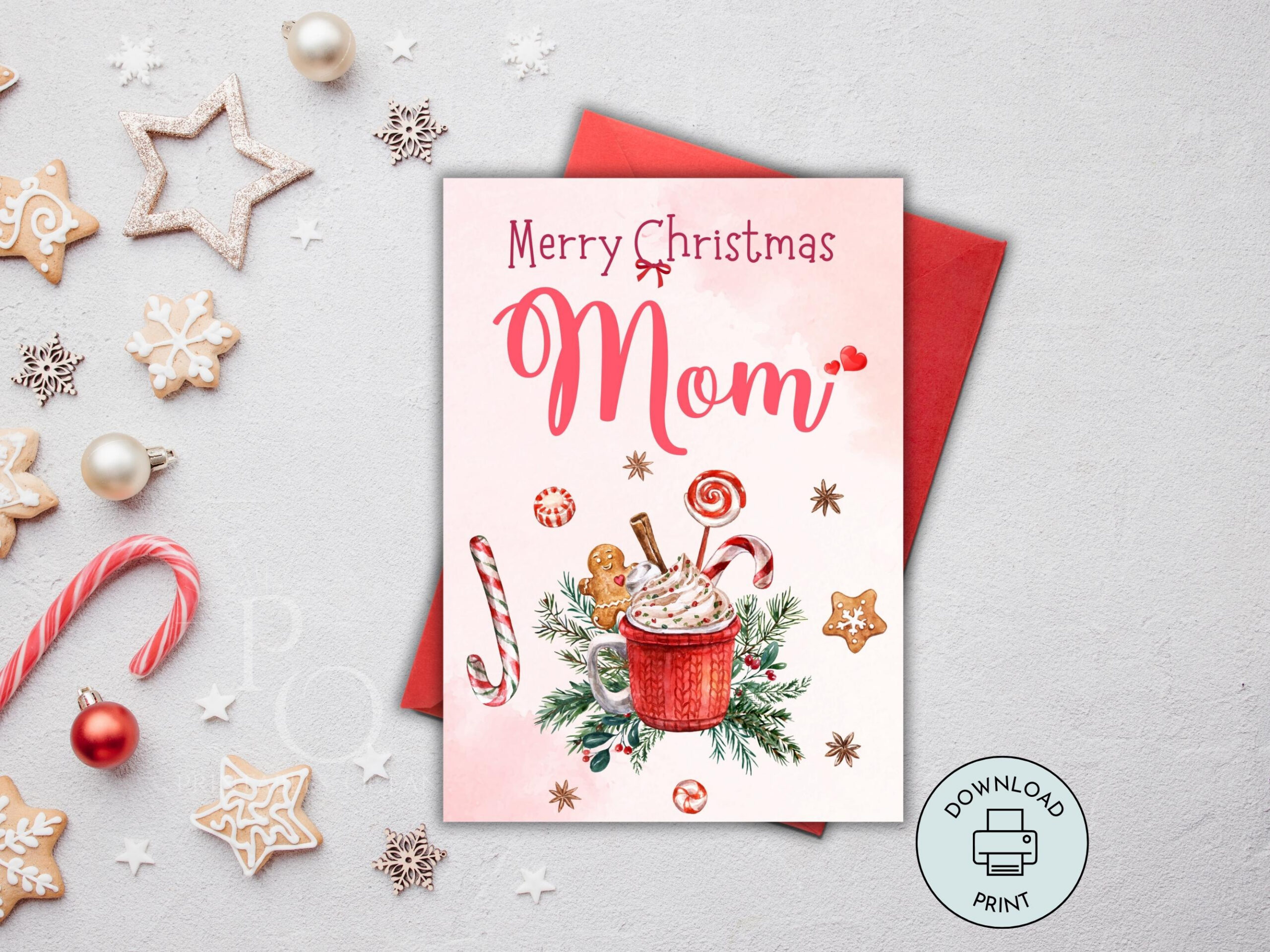 Merry Christmas Mom Card Printable Handmade Card For Mom To Print inside Printable Christmas Card For Mother