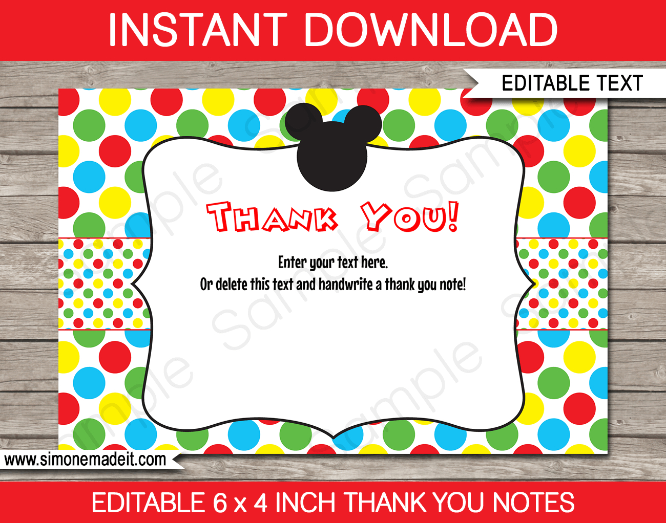 Mickey Mouse Party Thank You Cards Template for Mickey Mouse Thank You Photo Cards Printable