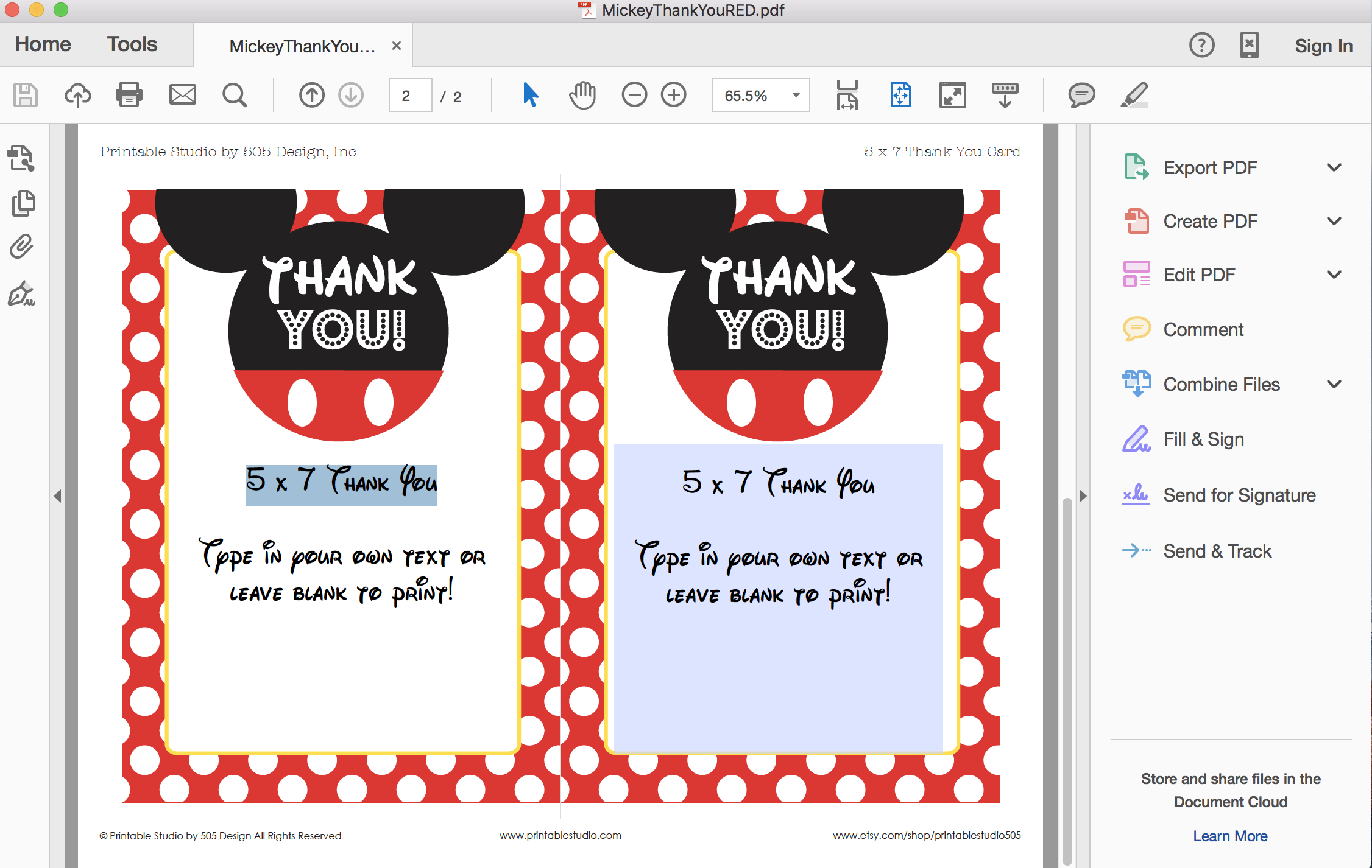 Mickey Mouse Thank You Card throughout Mickey Mouse Thank You Cards Printable