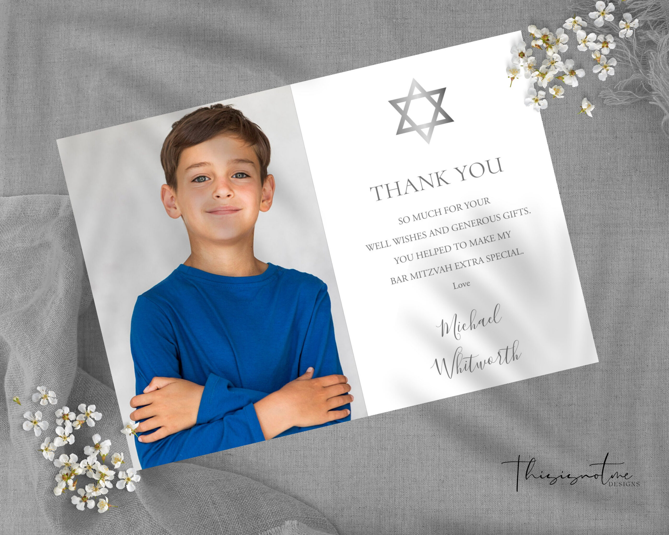 Modern Bar Mitzvah Photo Thank You Card Template (Digital Download regarding Bar Mitzvah Thank You Cards Printable