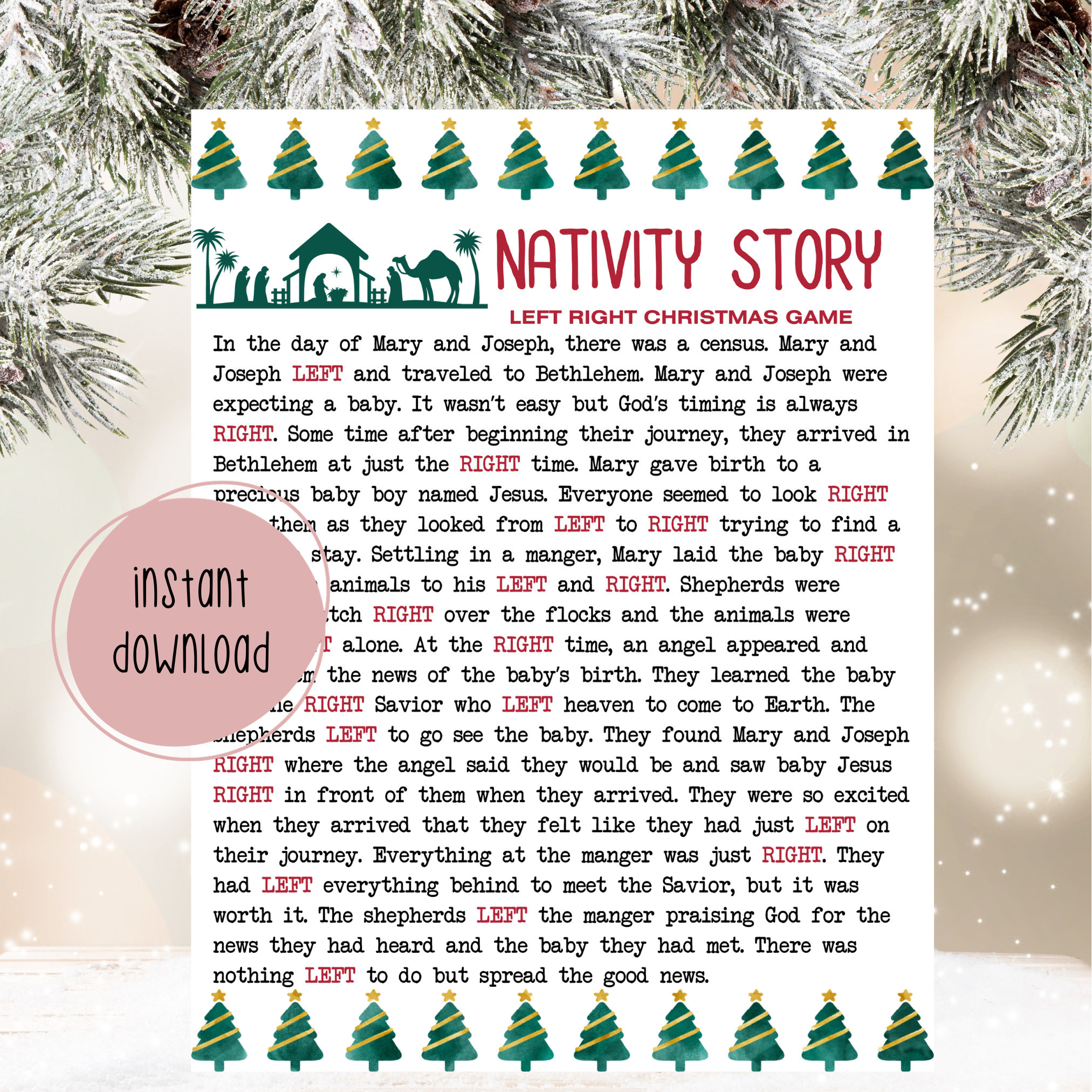 Nativity Story Left Right Game | Left Right Christmas Story Game with Left Right Christmas Christian Game Printable