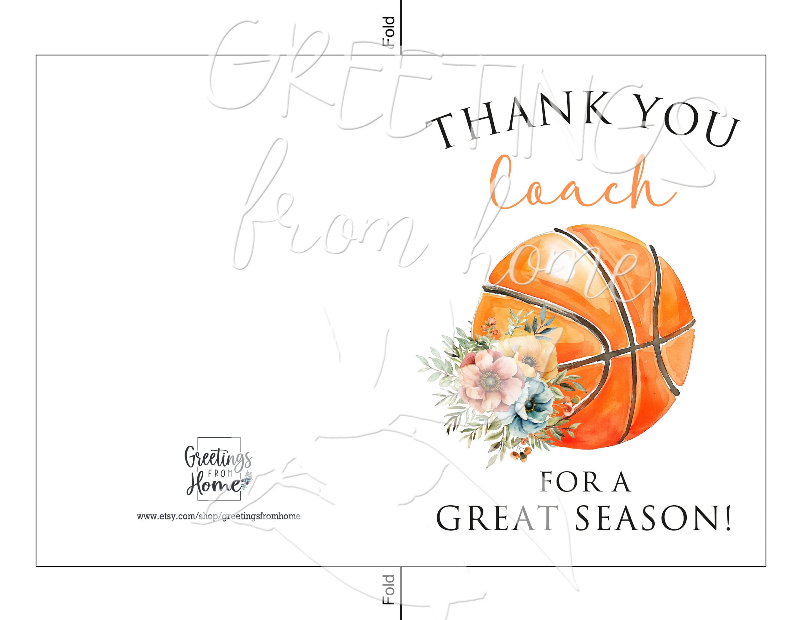 Printable Basketball Coach Thank You Card For Her, Thank You For with Basketball Thank You Cards Printable