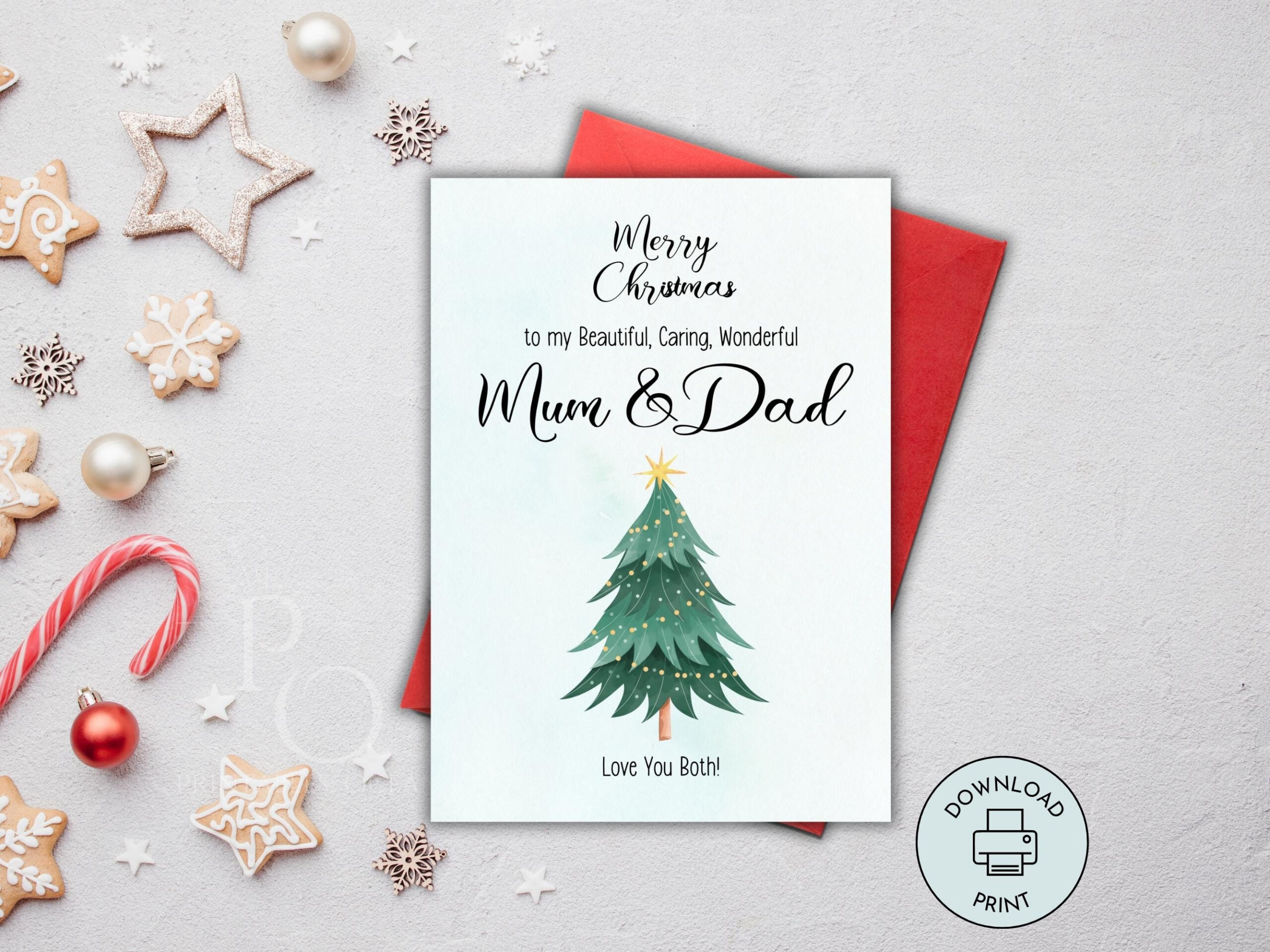 Printable Christmas Card For Mum And Dad, Parent Instant Download within Printable Christmas Card For Mom