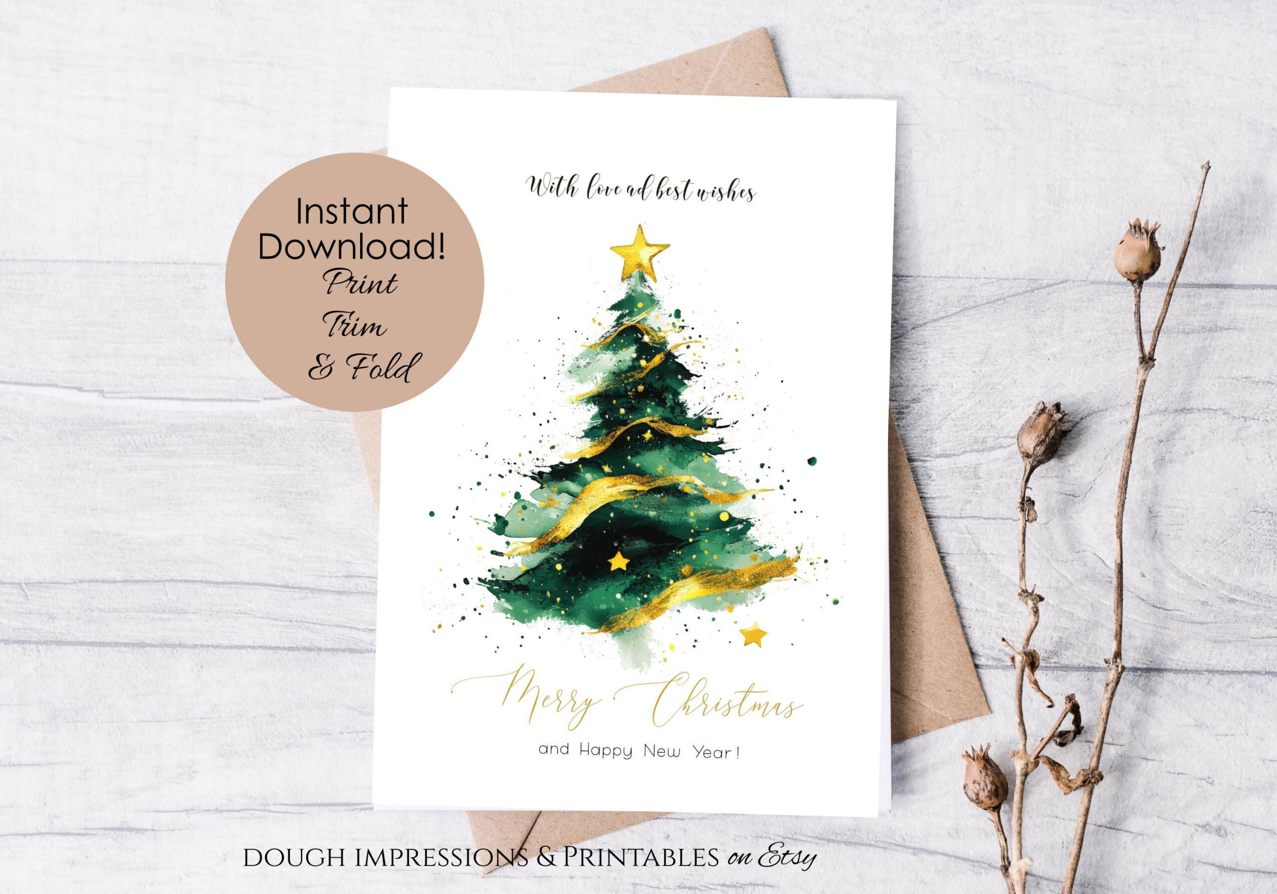 Printable Christmas Card Modern Abstract Instant Download 5X7 for 5X7 Printable Christmas Card