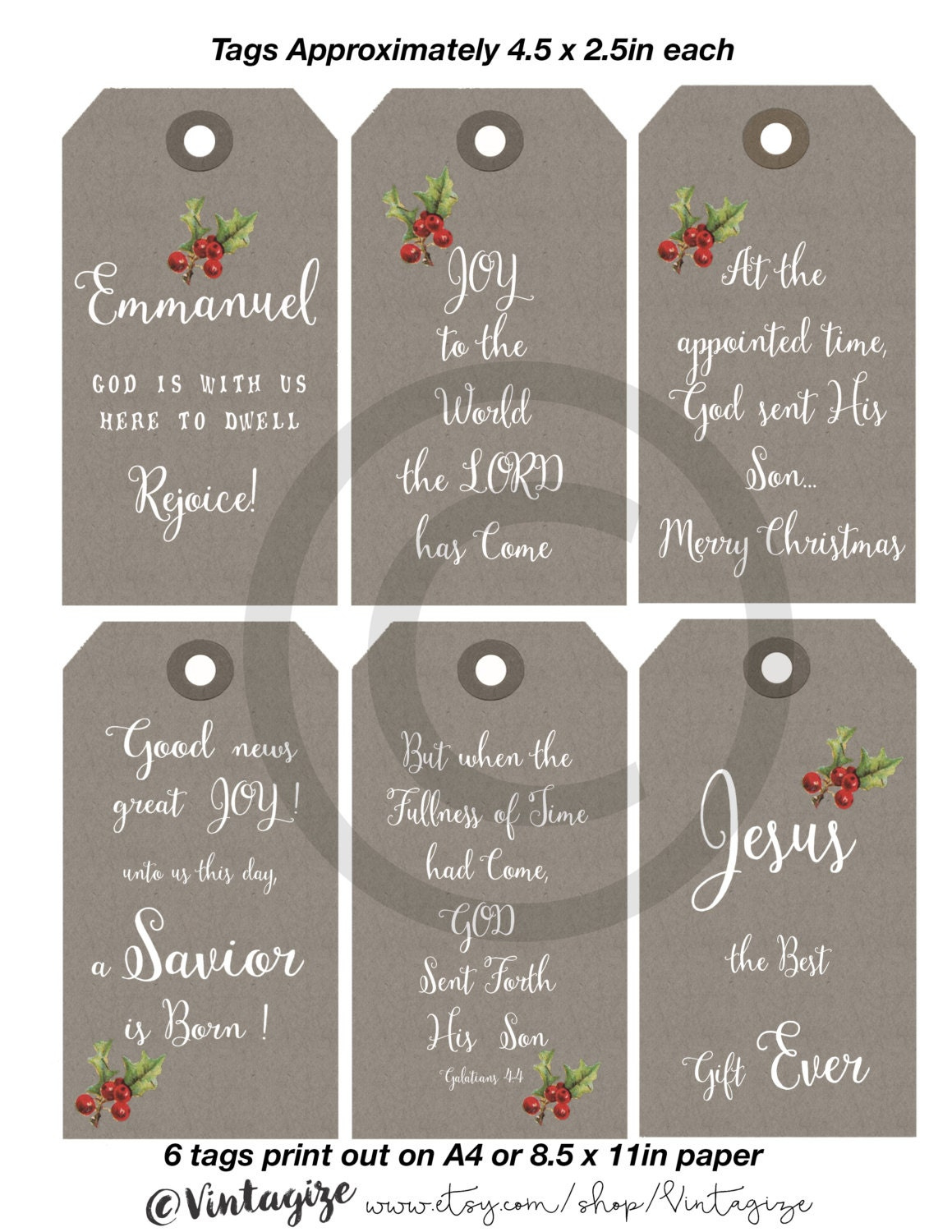 Printable Christmas Christian Religious Gift Tags. Neutral Kraft for Etsy Printable Christmas Tags
