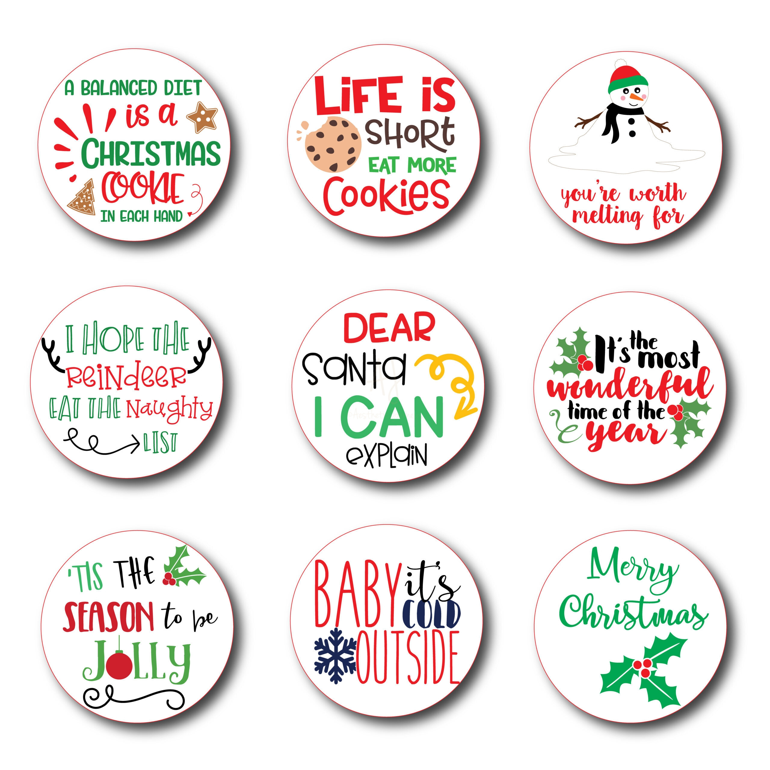 Printable Christmas Sticker With Cute Sayings regarding Christmas Printable Stickers