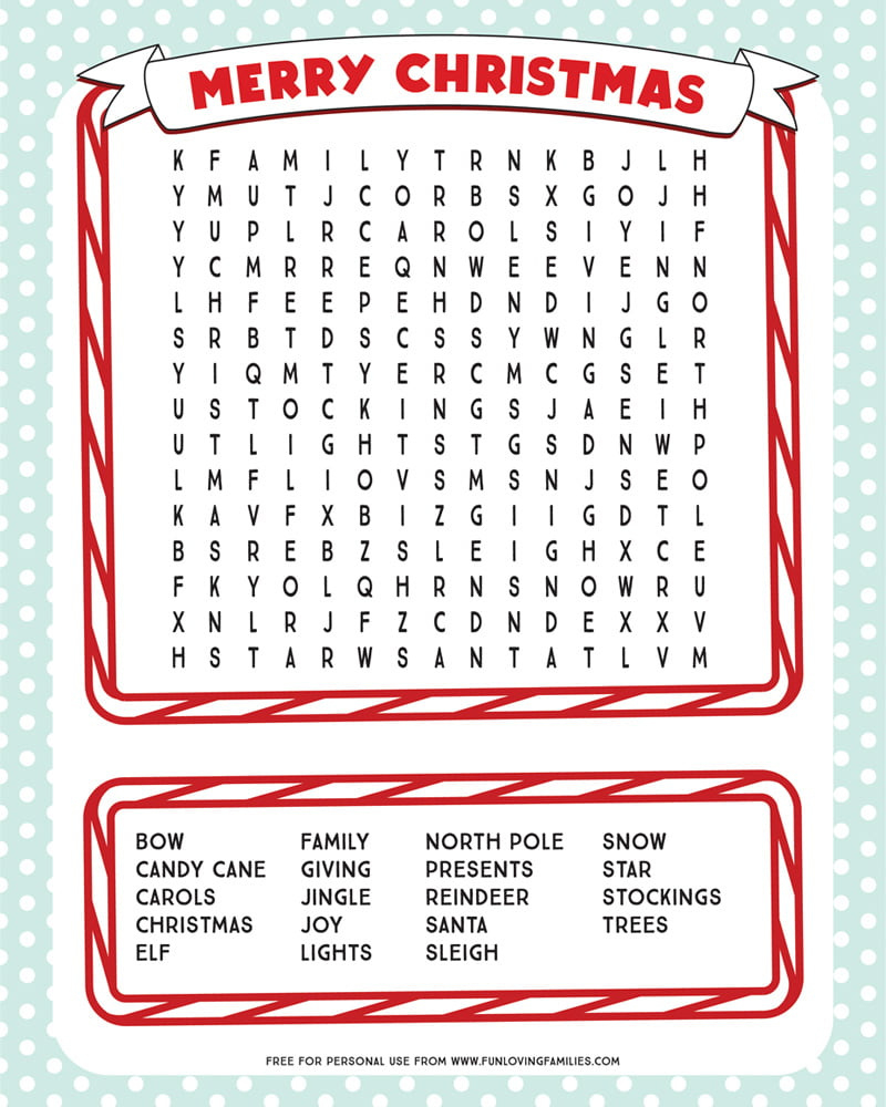 Printable Christmas Word Search - Fun Loving Families regarding Holiday Word Search Printable