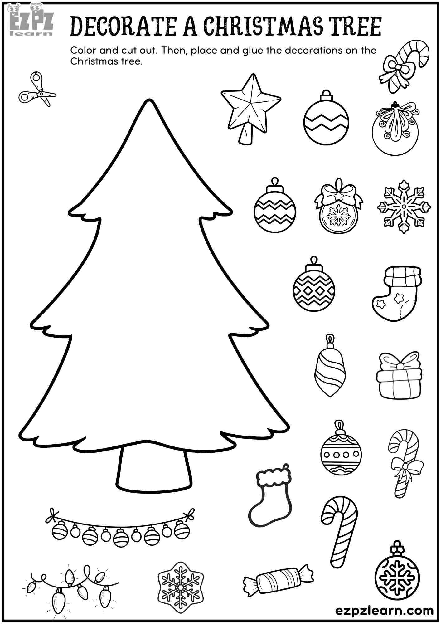 Printable Cut And Paste Decorate A Christmas Tree - Fun Diy within Christmas Tree Printable