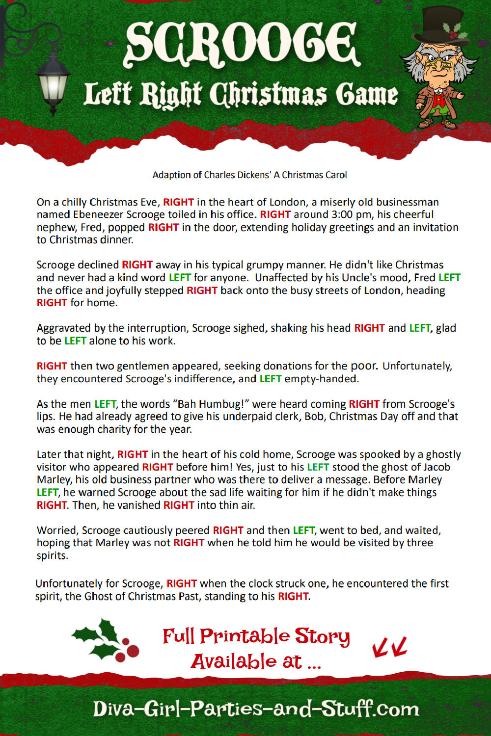 Printable Left Right Christmas Game Story Of Scrooge pertaining to Printable Left Right Game For Christmas