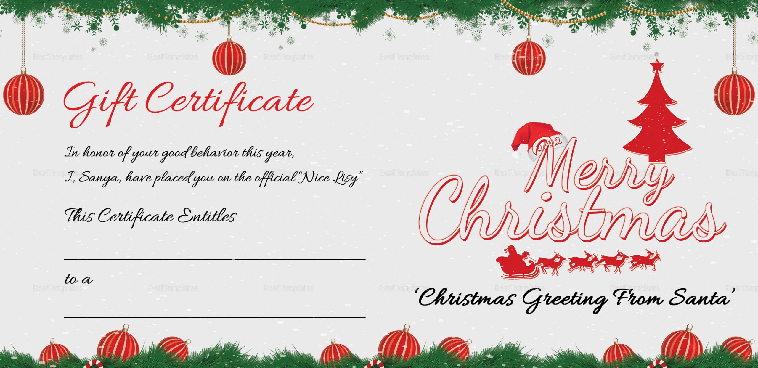 Printable Merry Christmas Gift Certificate Template In Adobe Photoshop inside Merry Christmas Printable Gift Card