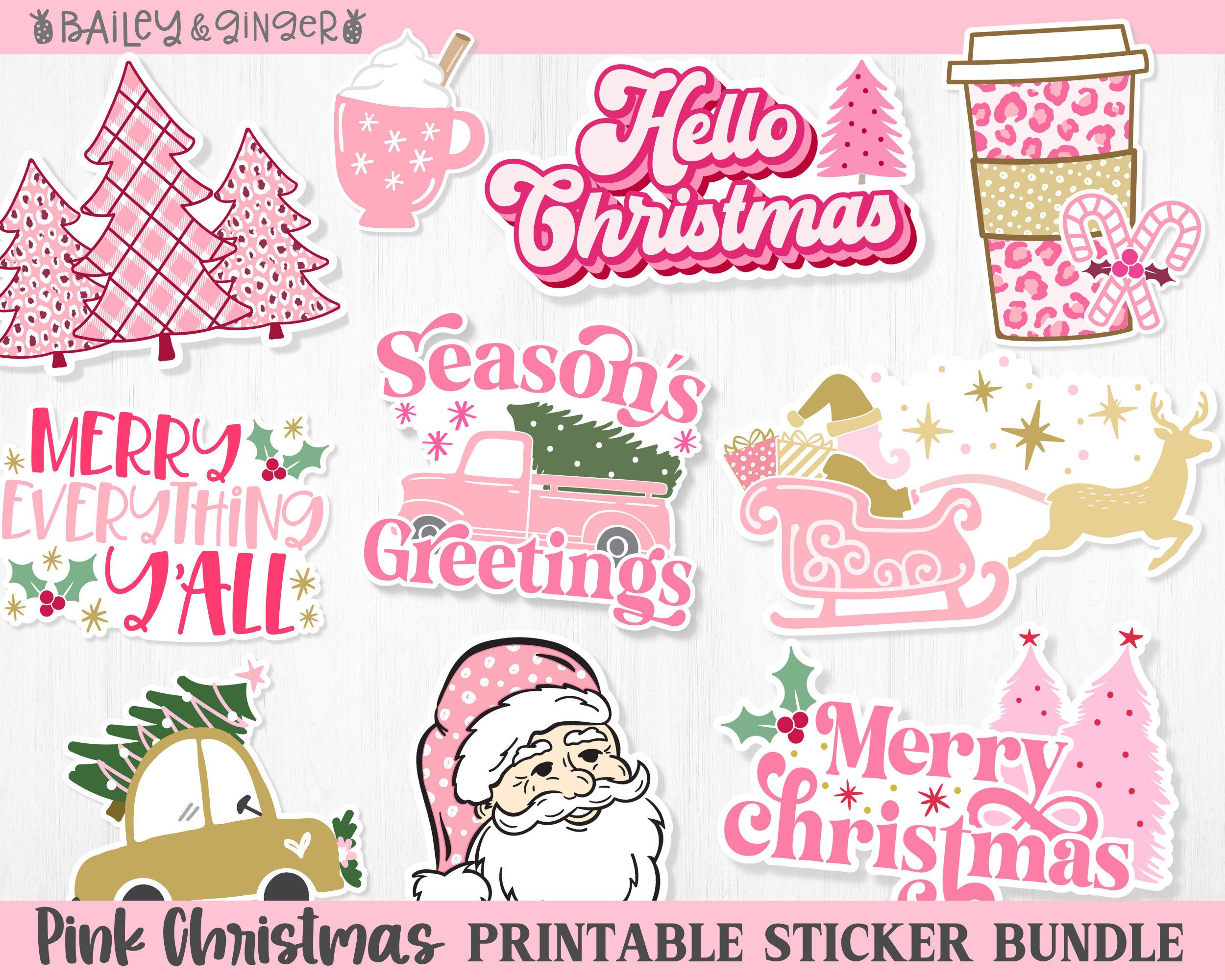 Printable Pink Christmas Sticker Bundle - Digital Png Stickers with regard to Christmas Printable Stickers