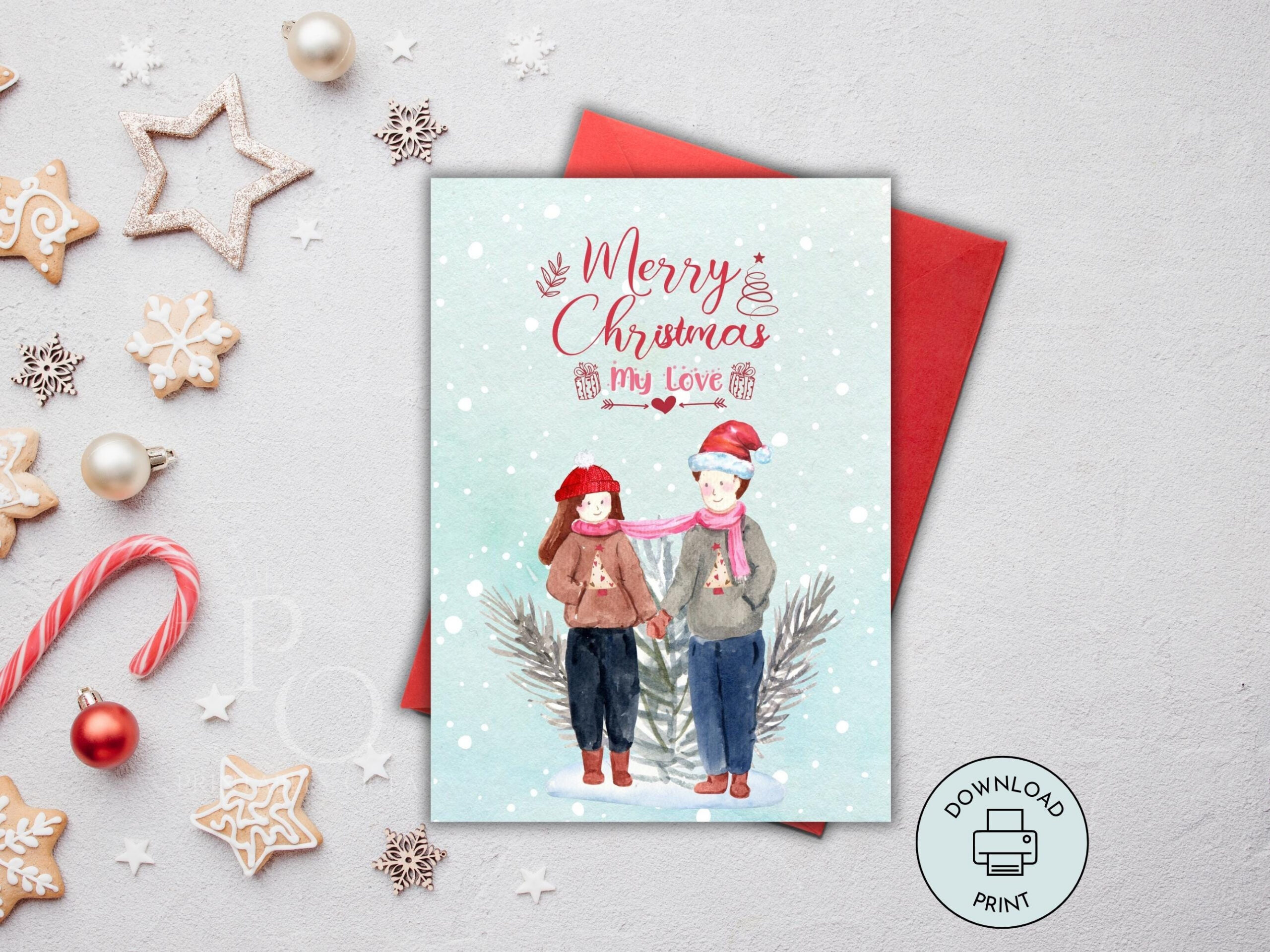 Printable Romantic Christmas Xmas Card For Couples, Girlfriends throughout Printable Christmas Card For Wife with Love