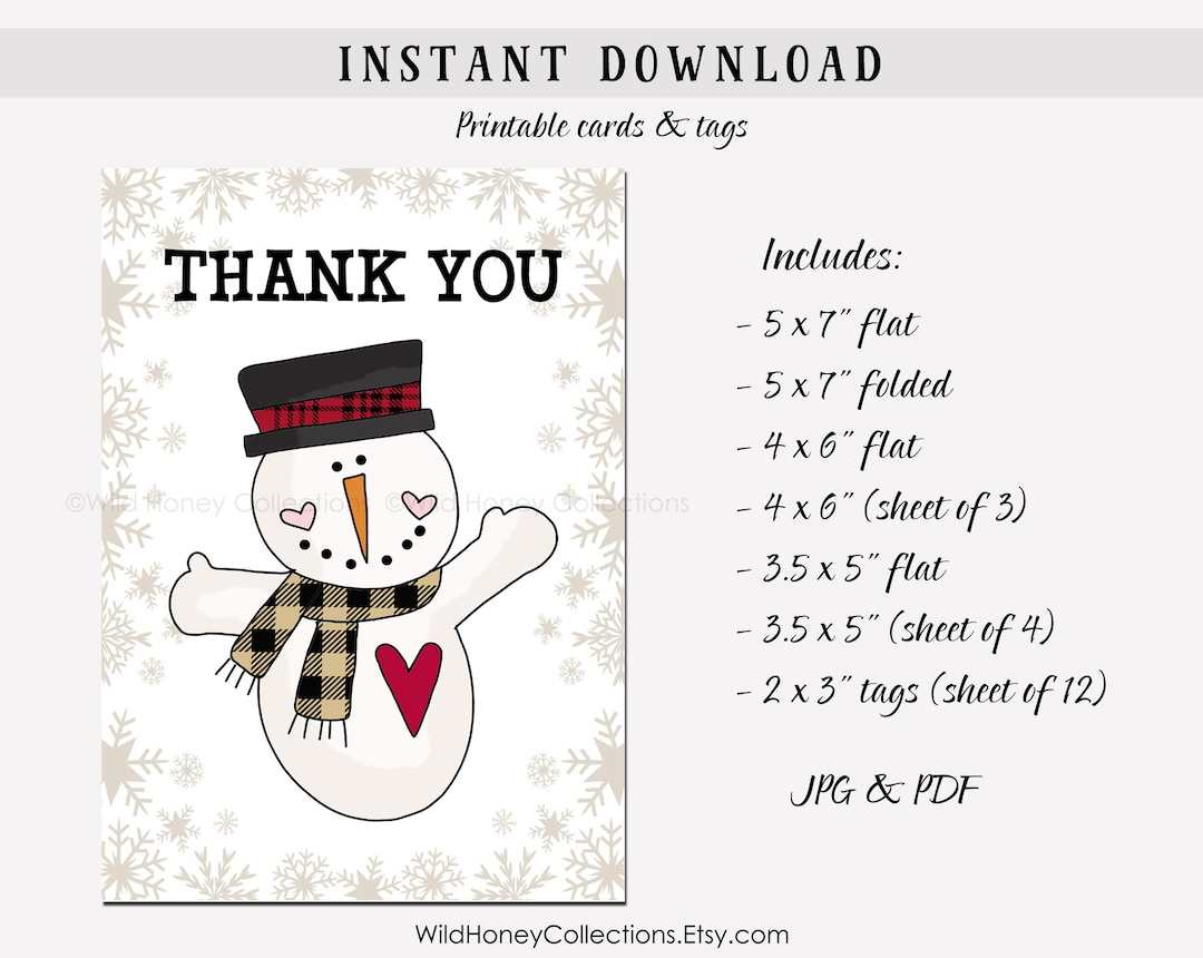 Printable Snowman Thank You Card &amp;amp; Tags: Winter Design (Digital regarding Winter Thank You Cards Printable