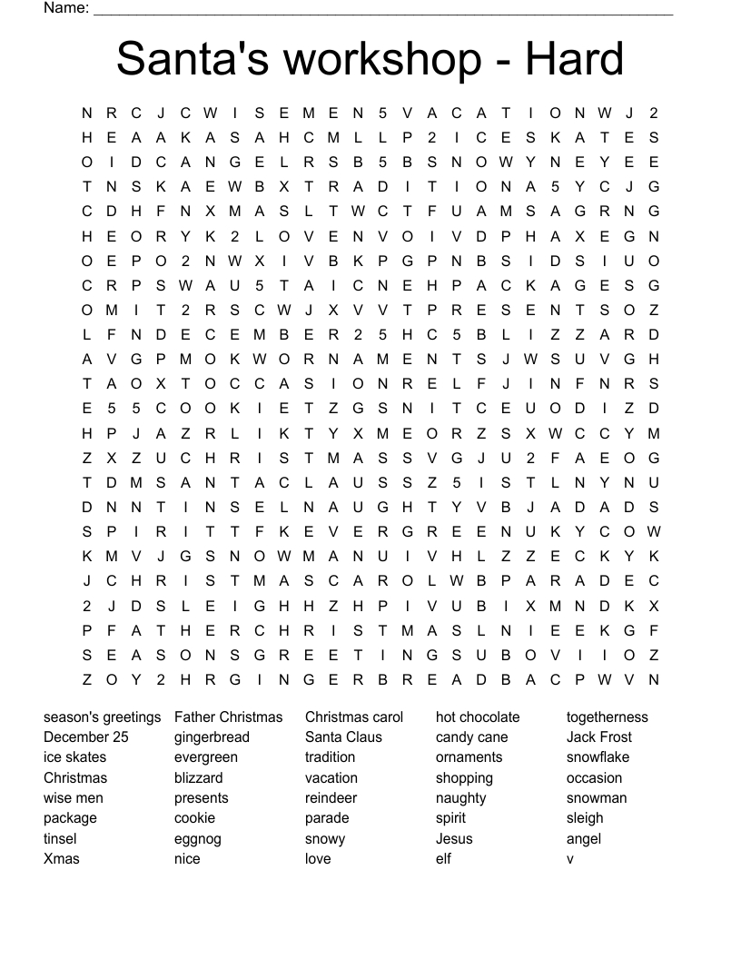 Santa&amp;#039;S Workshop - Hard Word Search - Wordmint regarding Holiday Word Search Printable For Adults
