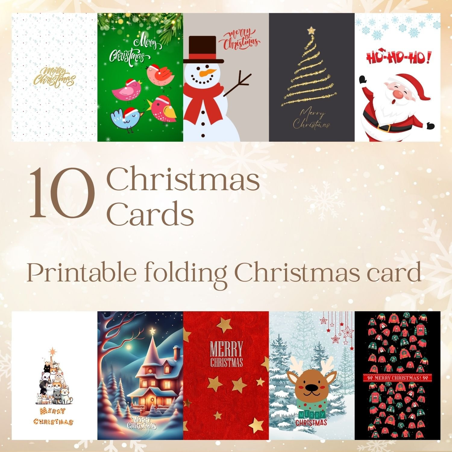 Set Of 10 Printable Christmas Cards - Christmas Greeting Cards within Printable Christmas Card A4