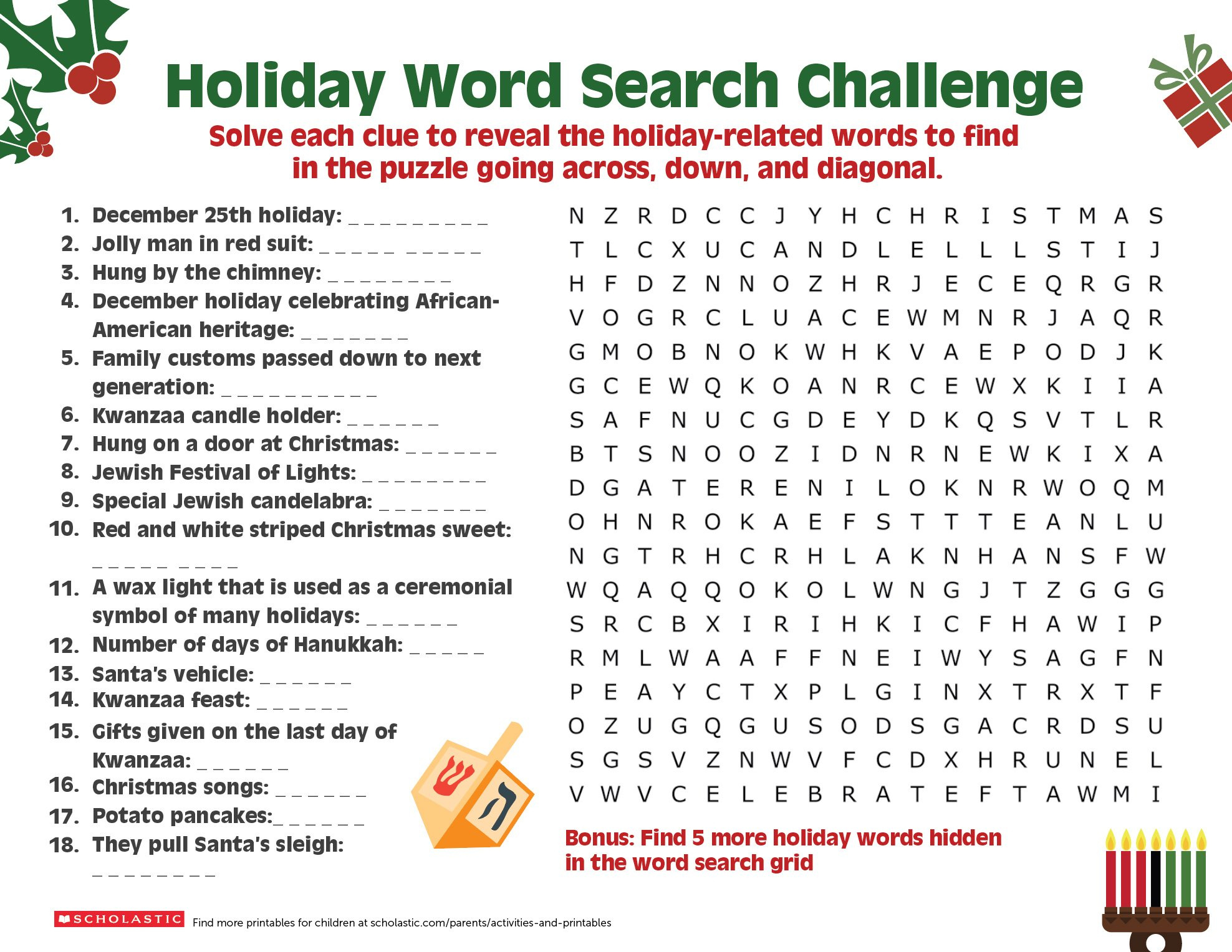 Share A Holiday Word Search-Puzzle With Your Older Child in Holiday Word Search Printable With Answers