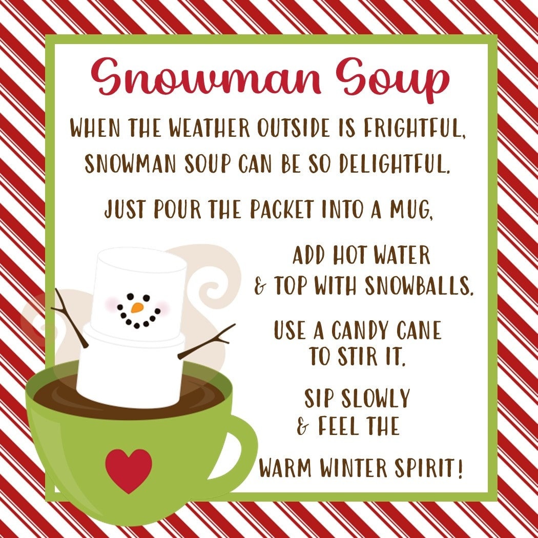 Snowman Soup Favor Tag - Printable File - Instant Download pertaining to Snowman Soup Poem Printable