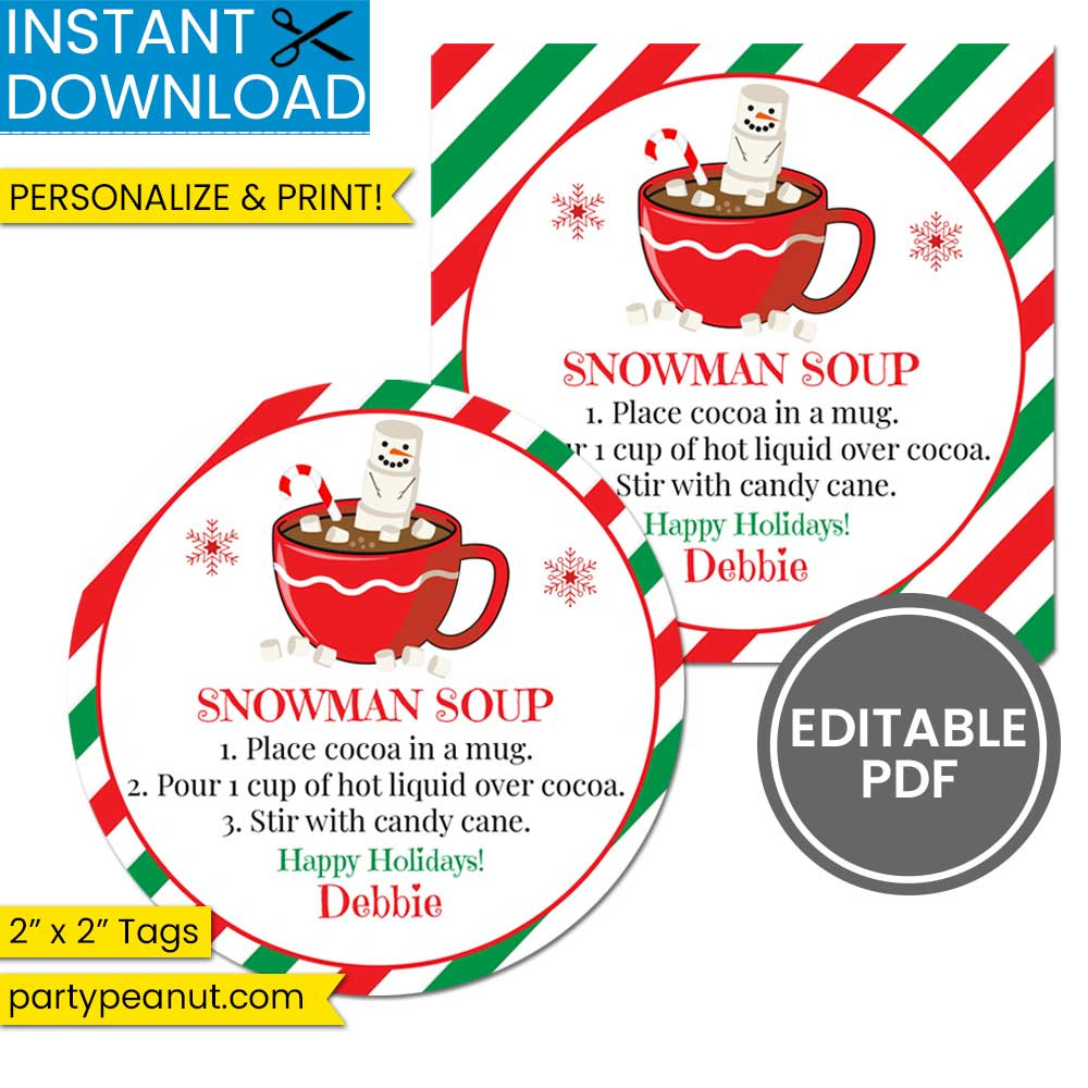 Snowman Soup Hot Cocoa Tags - Party Peanut in Printable Snowman Soup Tag