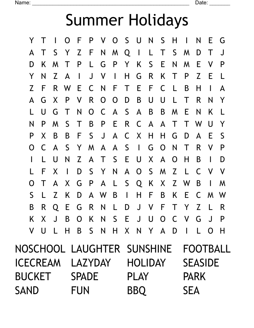 Summer Holidays Word Search - Wordmint with Summer Holiday Word Search Printable Free