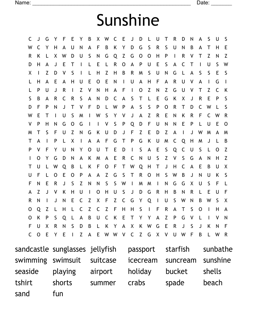 Summer Holidays Word Search - Wordmint with Summer Holiday Word Search Printable