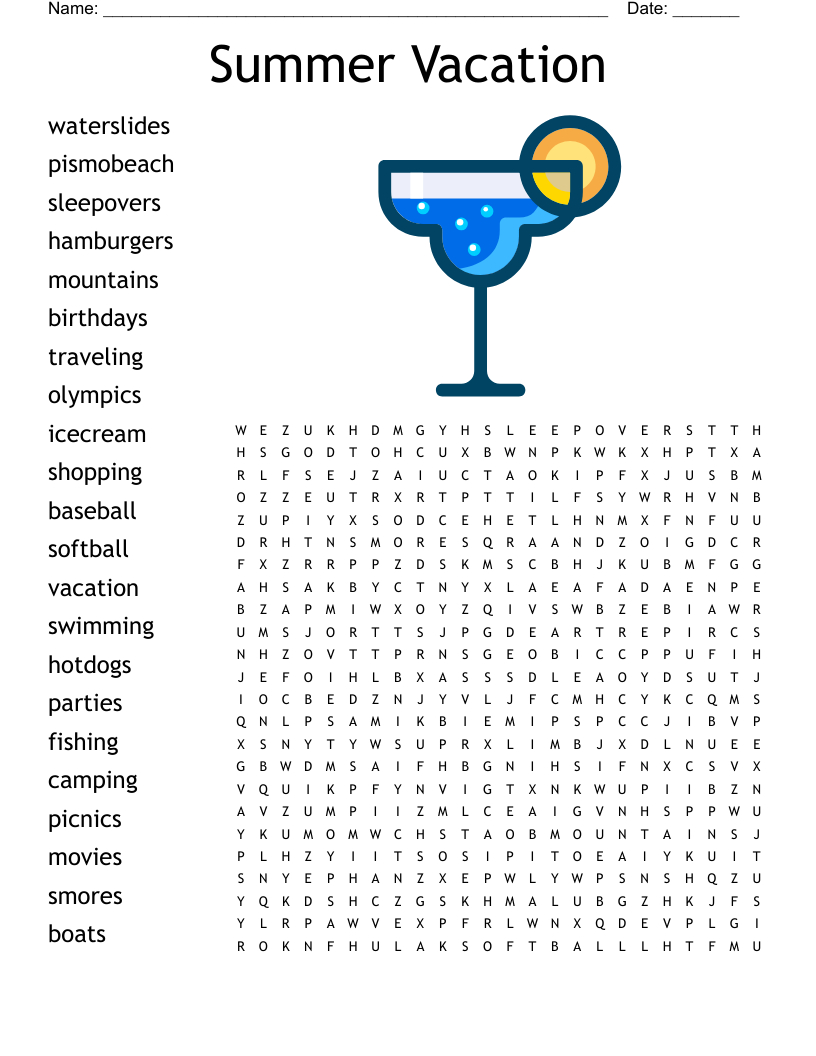 Summer Vacation Word Search - Wordmint intended for Summer Holiday Word Search Printable