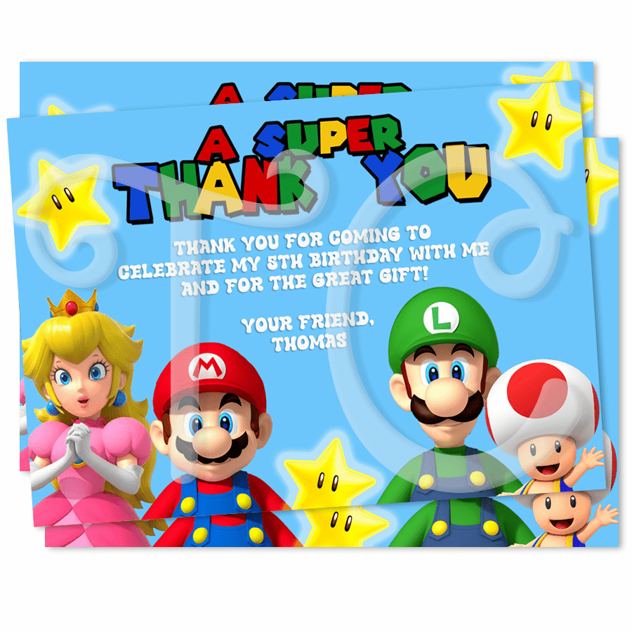 Super Mario Bros Flat Thank You Cards Video Game Diy File Printed intended for Mario Thank You Cards Printable