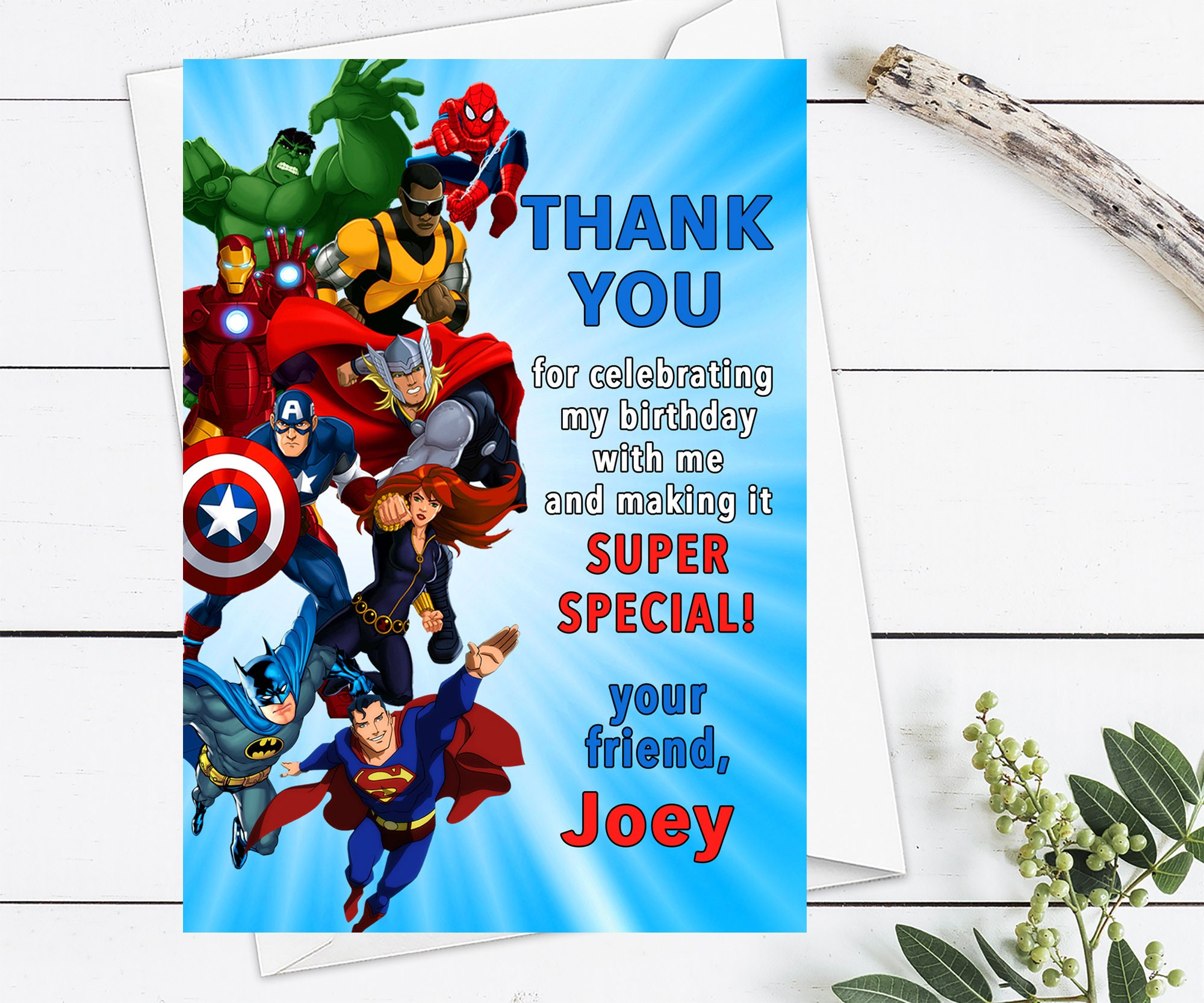 Superhero Thank You Card, Avenger Birthday Thank You Card regarding Avengers Thank You Cards Printable