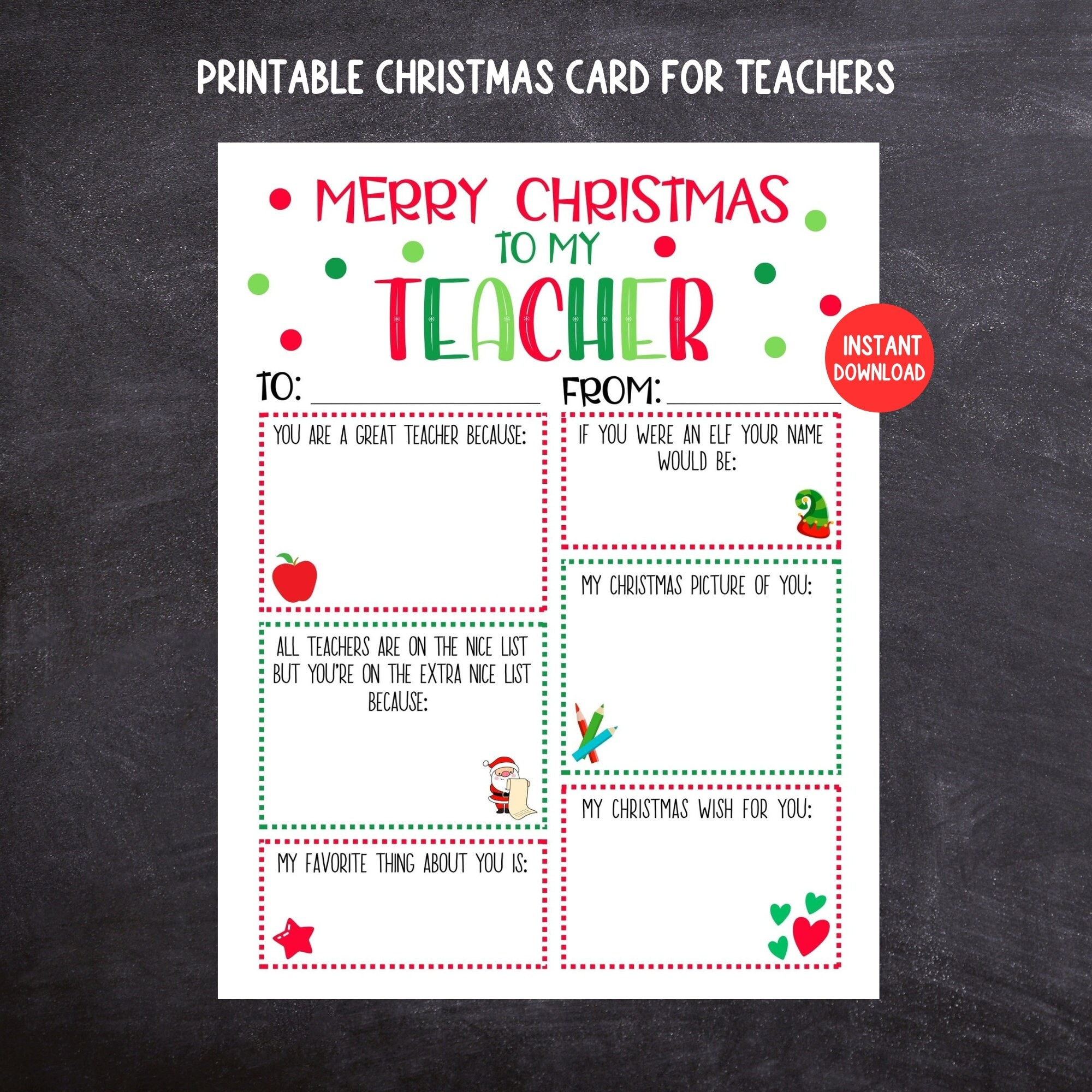 Teacher Christmas Card, Printable Kids Christmas Card For Teachers regarding Printable Christmas Card For Teacher