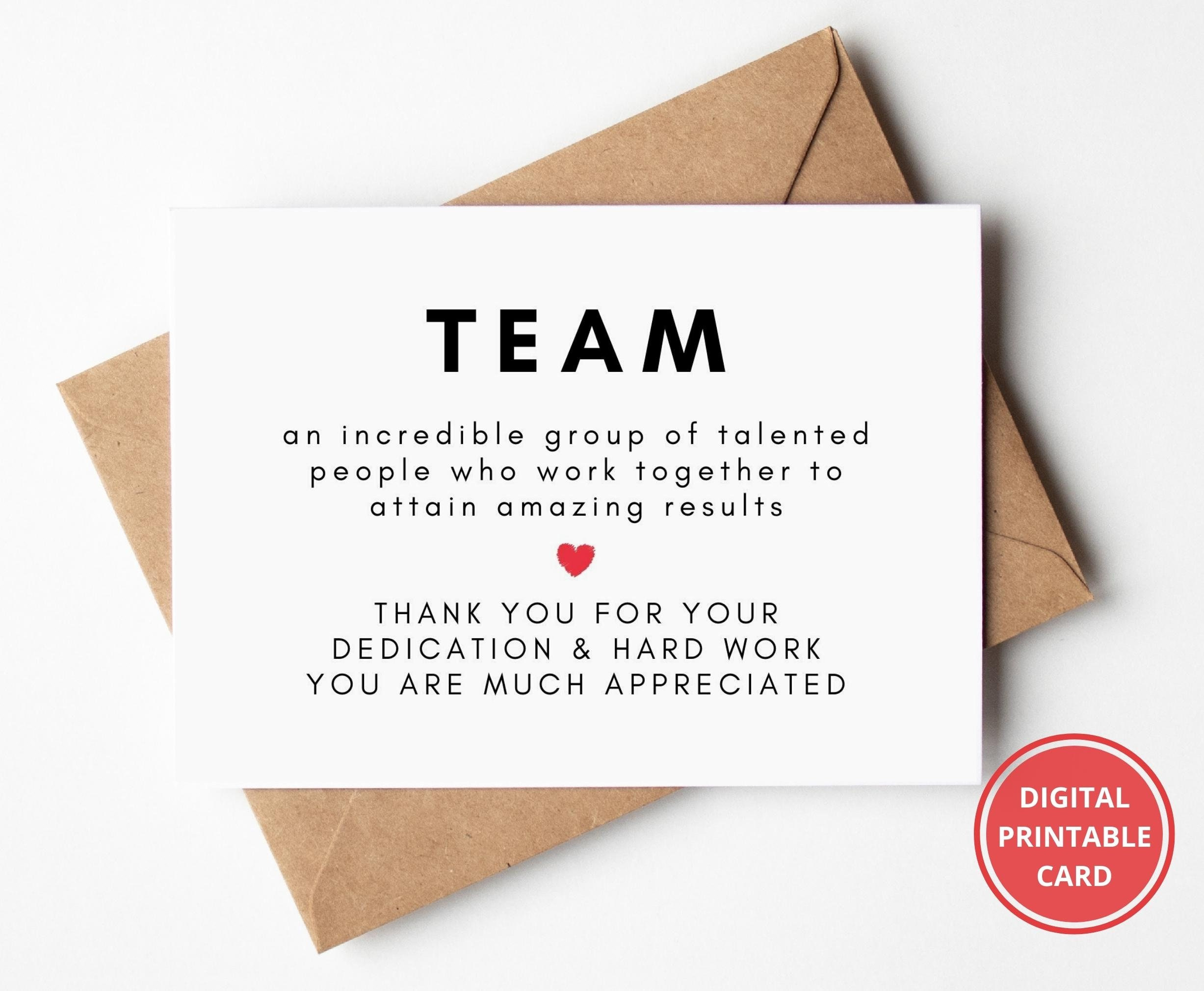 Team Thank You, Employee Appreciation Card, Corporate Thank You in Employee Thank You Cards Printable