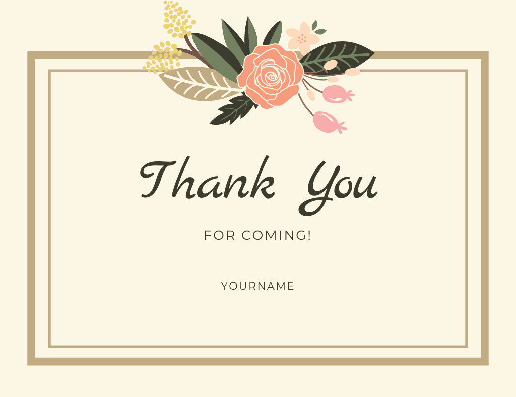 Thank You For Coming Text With Flowers Online Card Template intended for Thank You For Coming Cards Printable