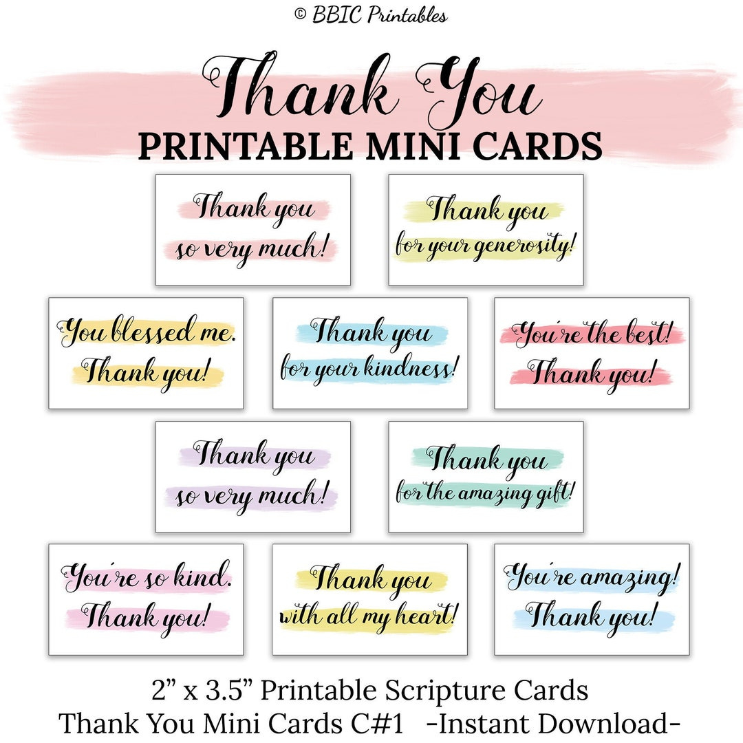 Thank You Printable Mini Cards -C1- Instant Download, Watercolor regarding Thank You Note Cards Free Printable Small